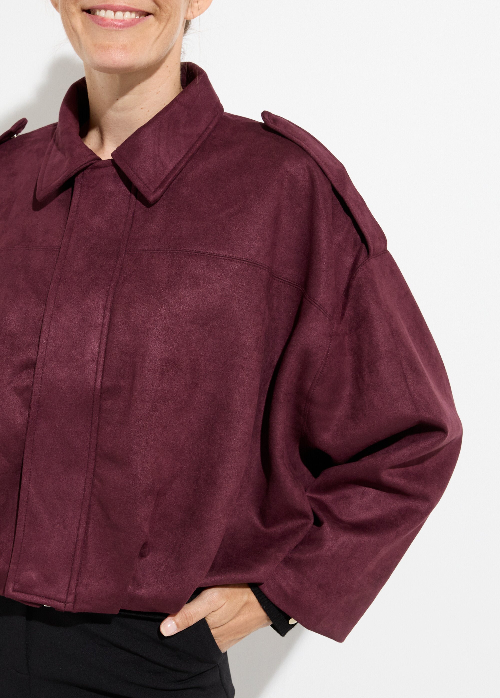 Veste courte plissée oversize en suédine
