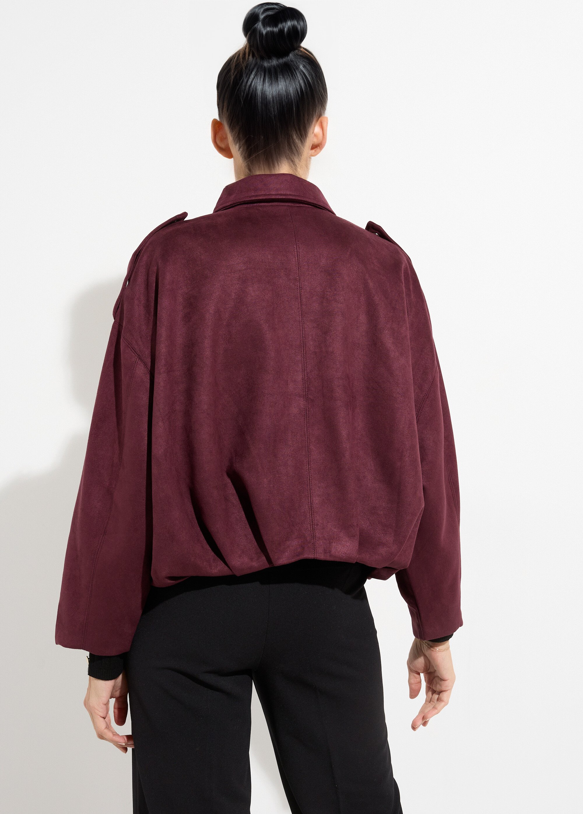Veste courte plissée oversize en suédine