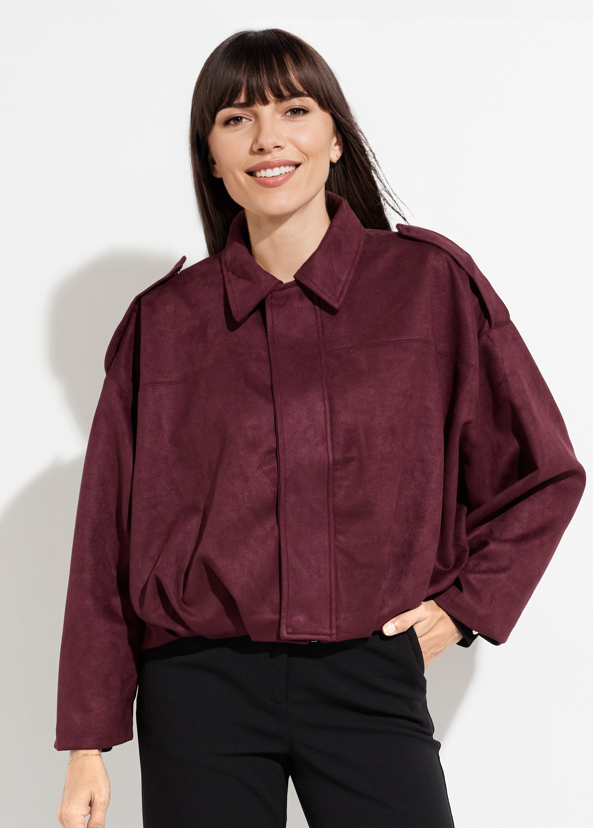 Veste courte plissée oversize en suédine Femme Violet PAP-C7160 FA1