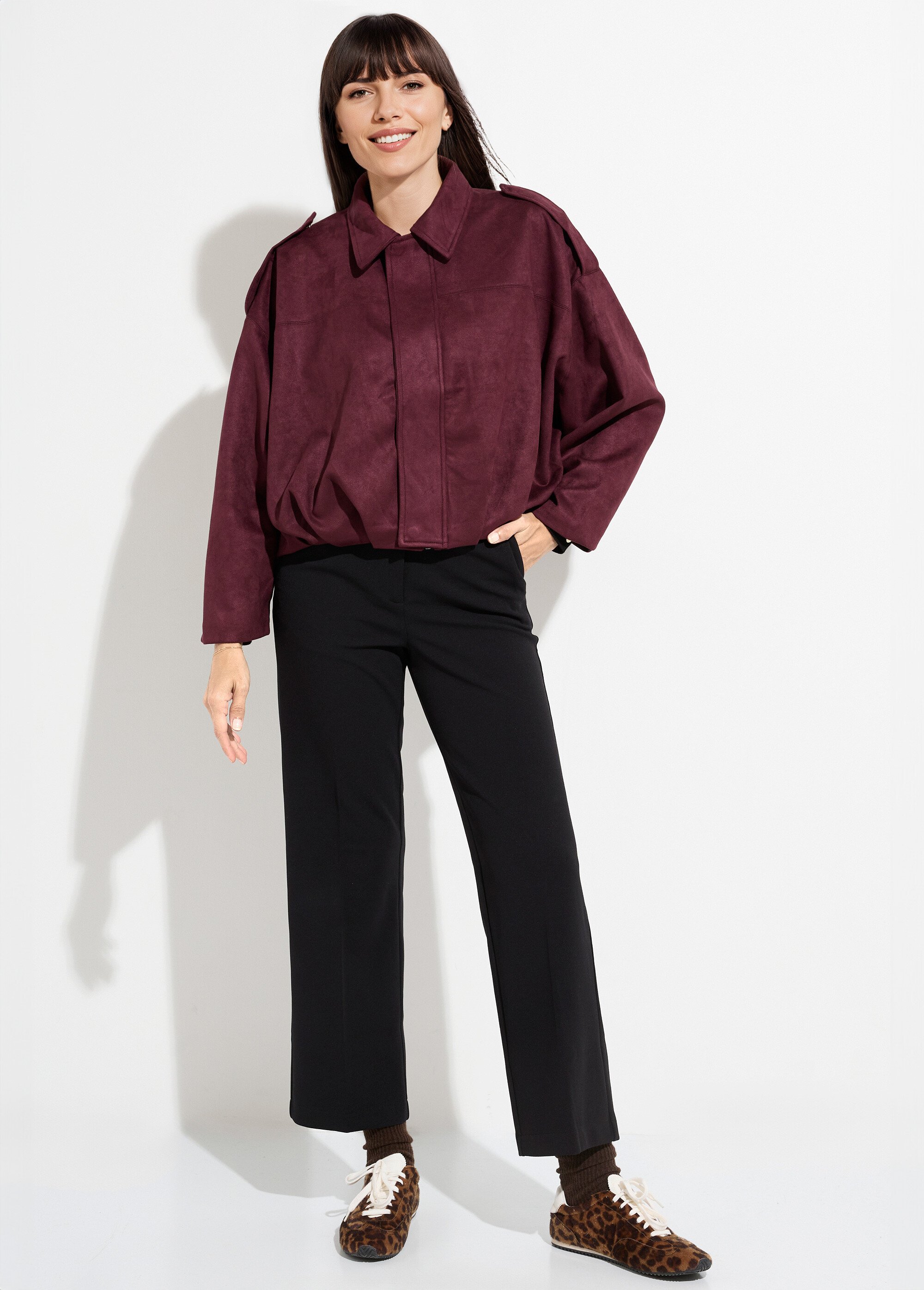 Veste oversize suédine, taille resserrée Femme Violet PAP-C7160 SF1