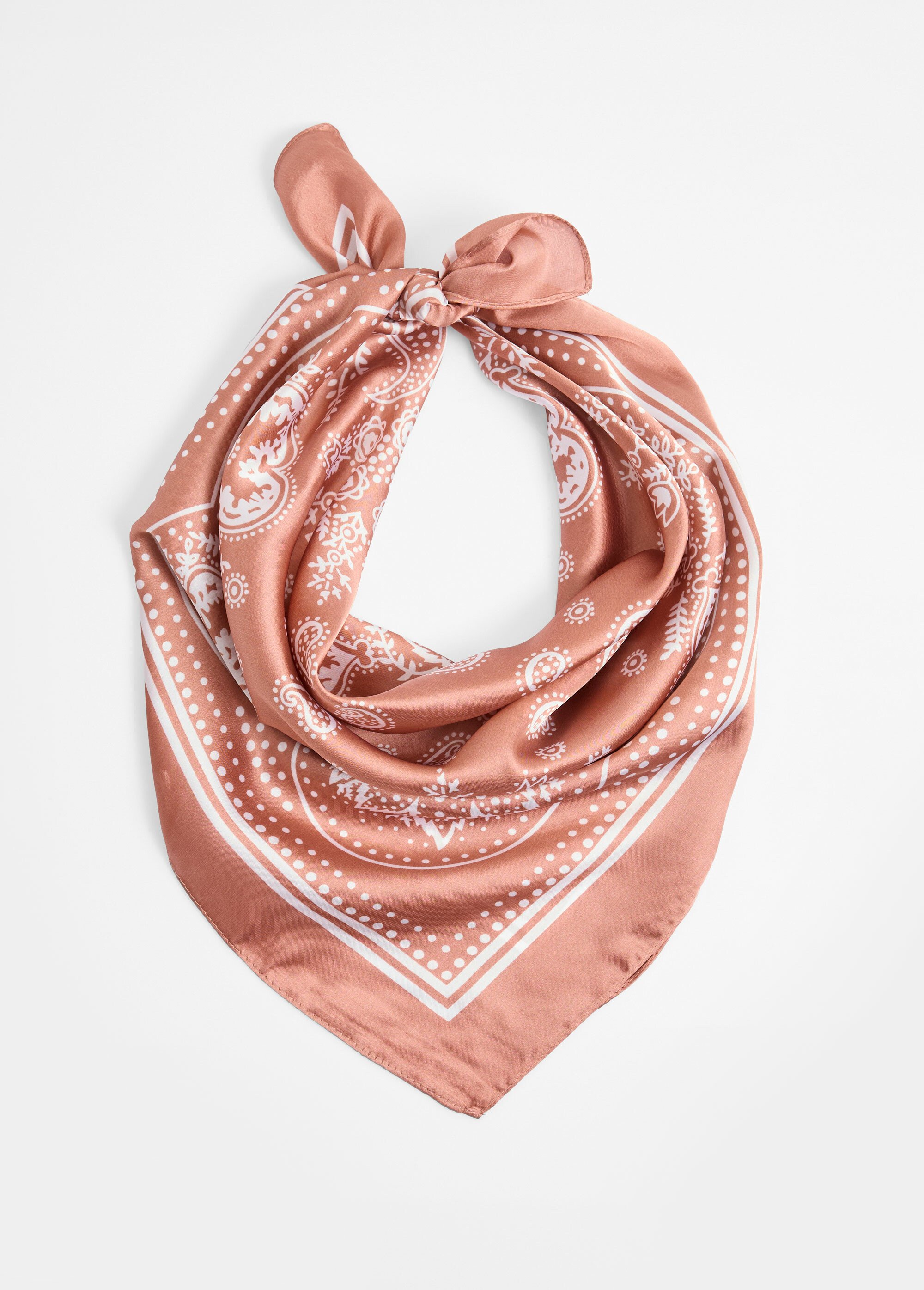 Foulard carré en satin, motif bandana 2 Femme Marron DODJA122FC26030 FA1