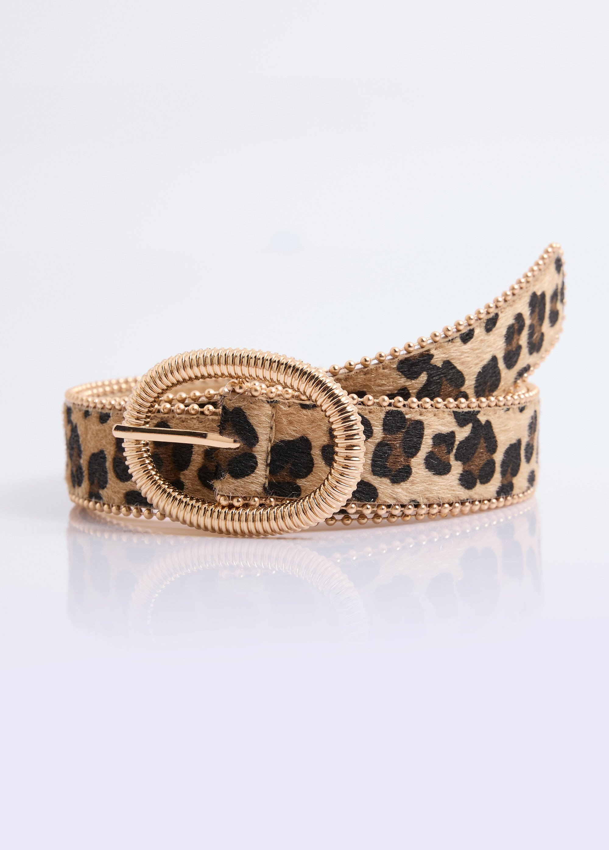 Ceinture 90 cm léopard, boucle ovale Femme Beige MIM25335 FA1