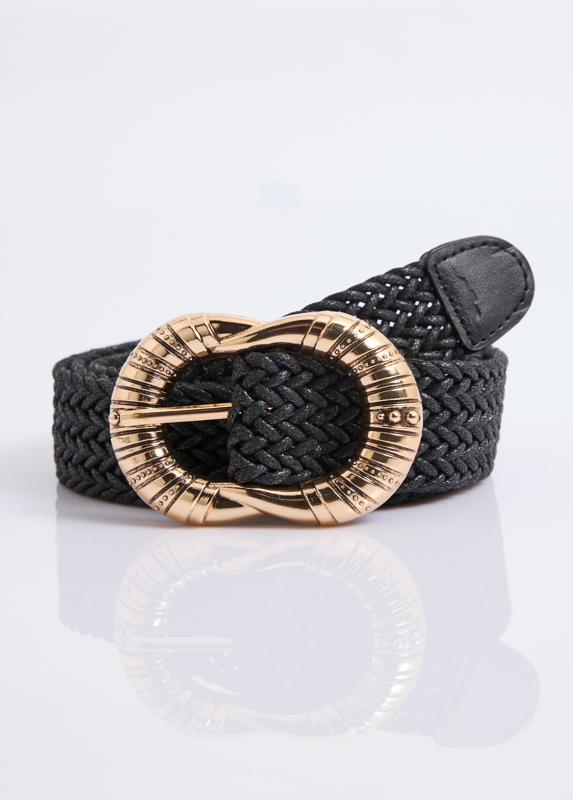 Ceinture tressée avec boucle métallisée Femme Noir MIM25331 FA1