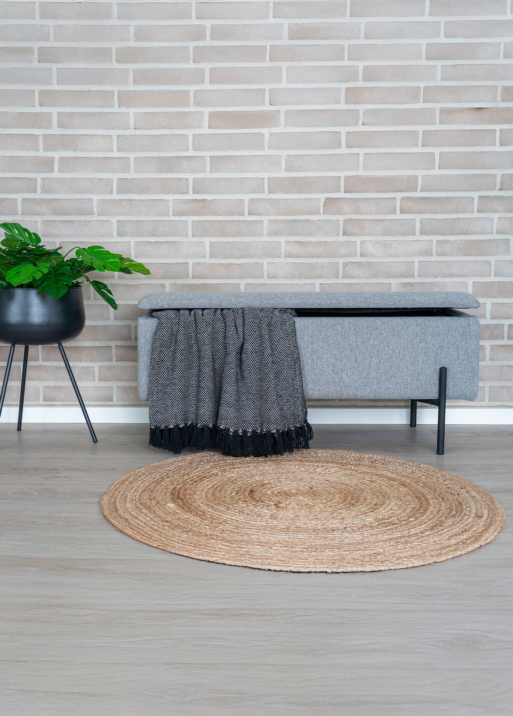 Banc en tissu avec coffre de rangement GRIS HN-1409050 SF1