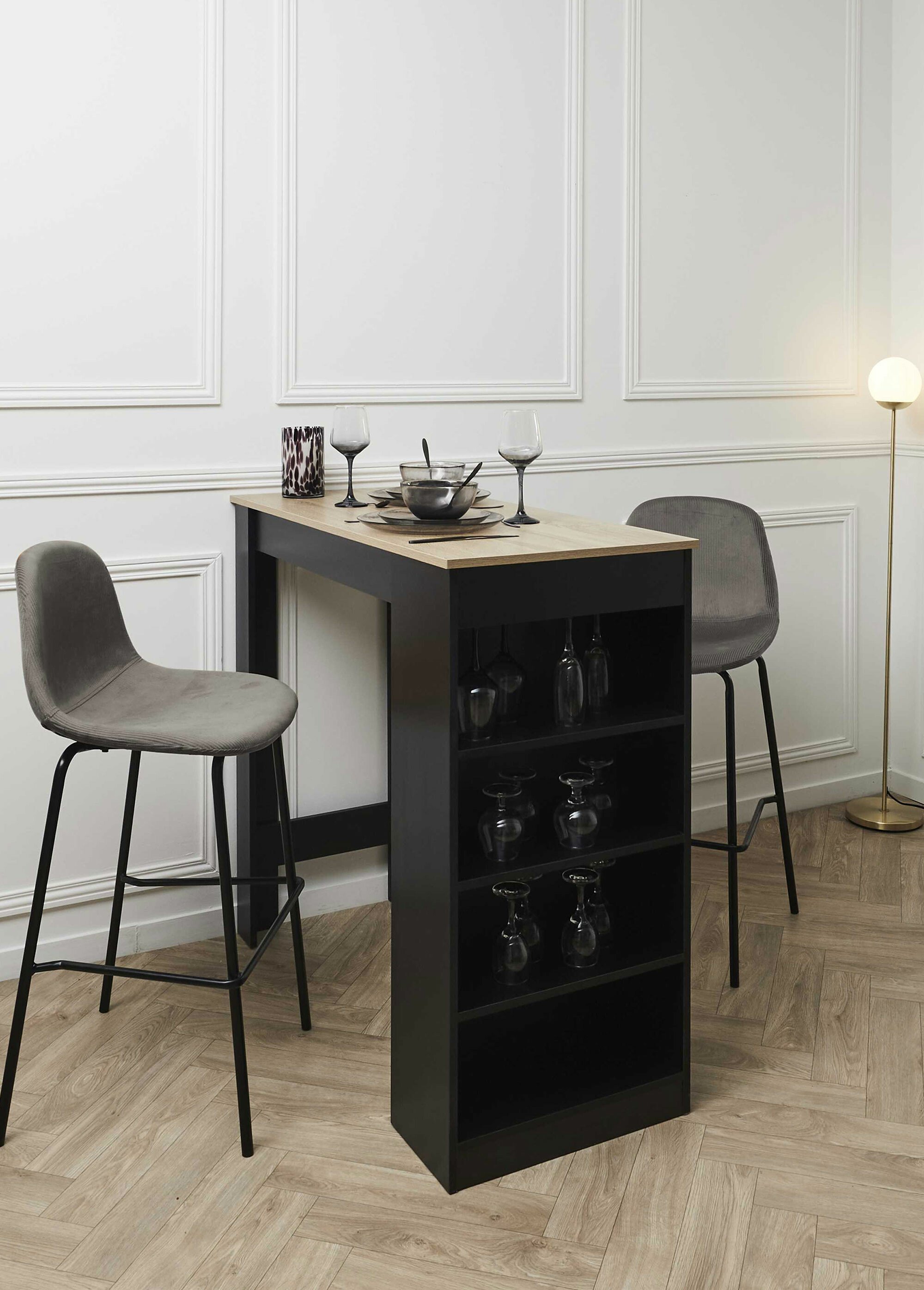 Chaise de bar assise velours, clair 1J GRIS CMP-HD0066 SI1