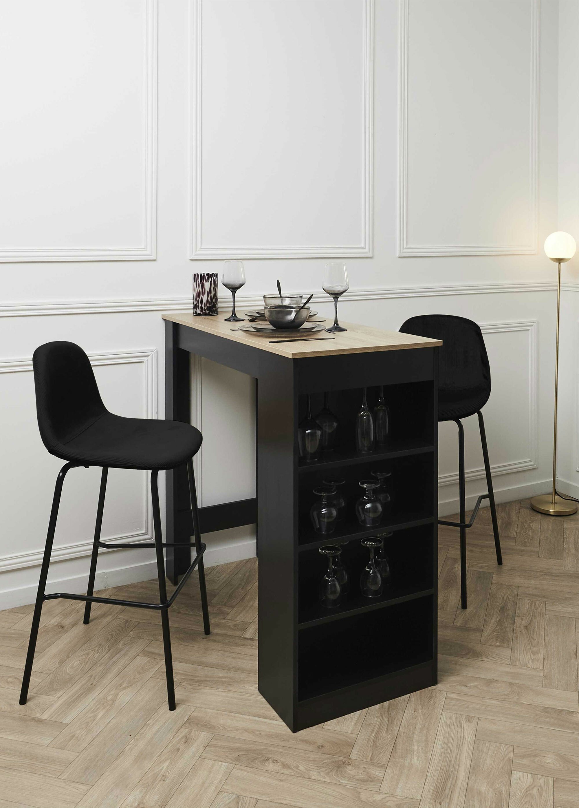 Chaise de bar assise velours, clair 1J NOIR CMP-HD0066 SI1