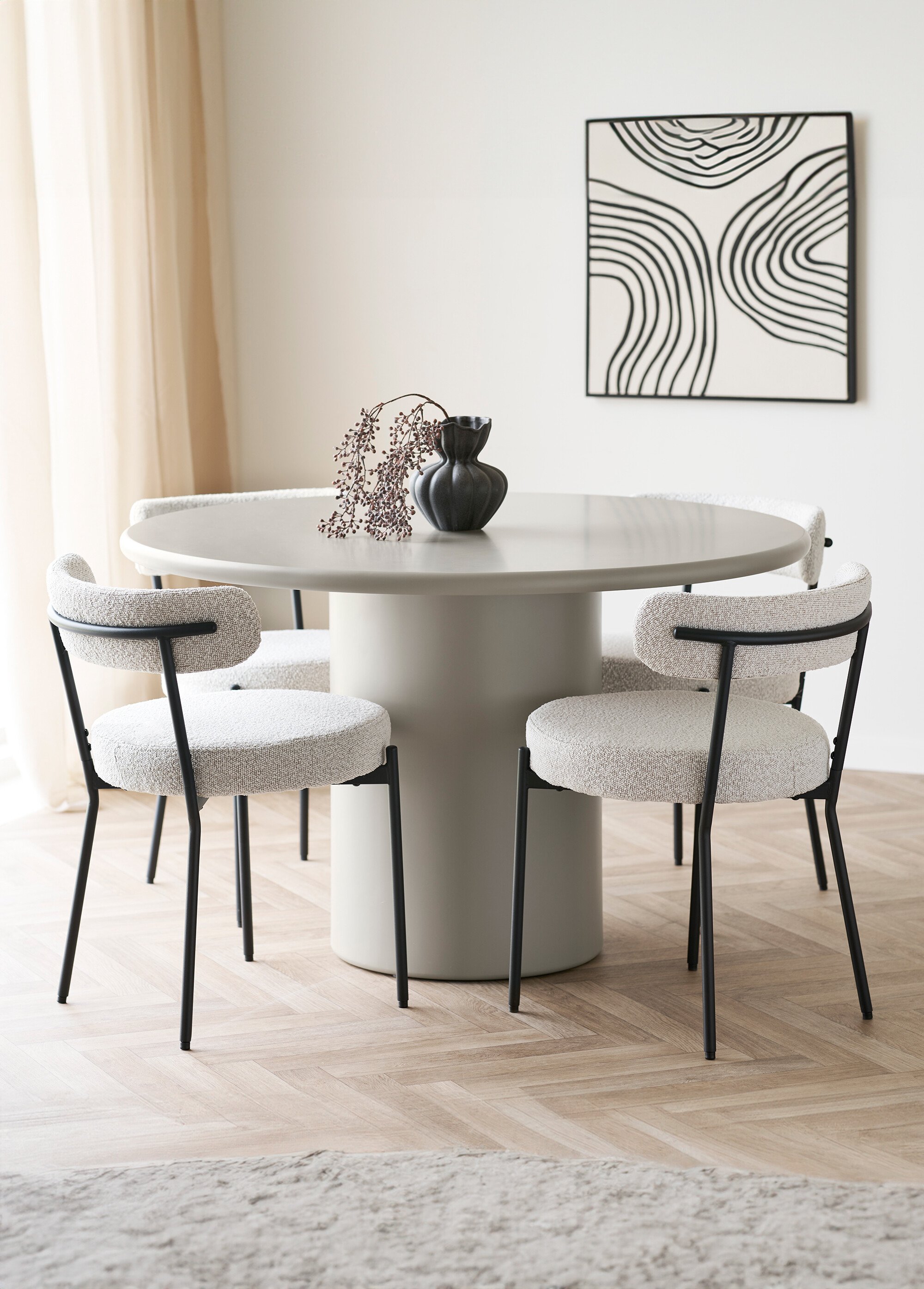 Chaise tissu bouclette et pieds métal BLANC HN-1001214 SI1