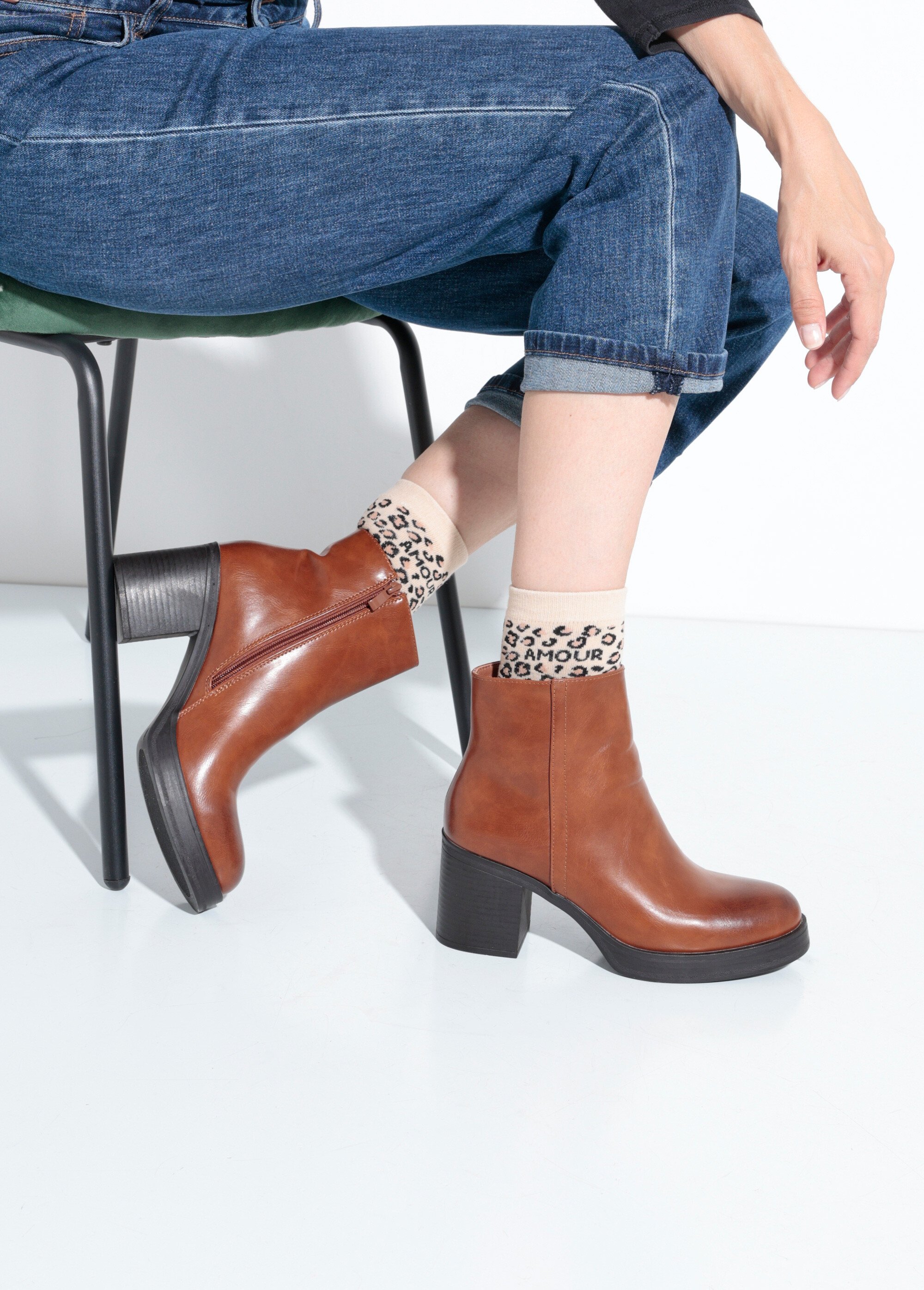 Boots à talon bout rond, semelle épaisse Femme Beige QUIZ6322 SI1