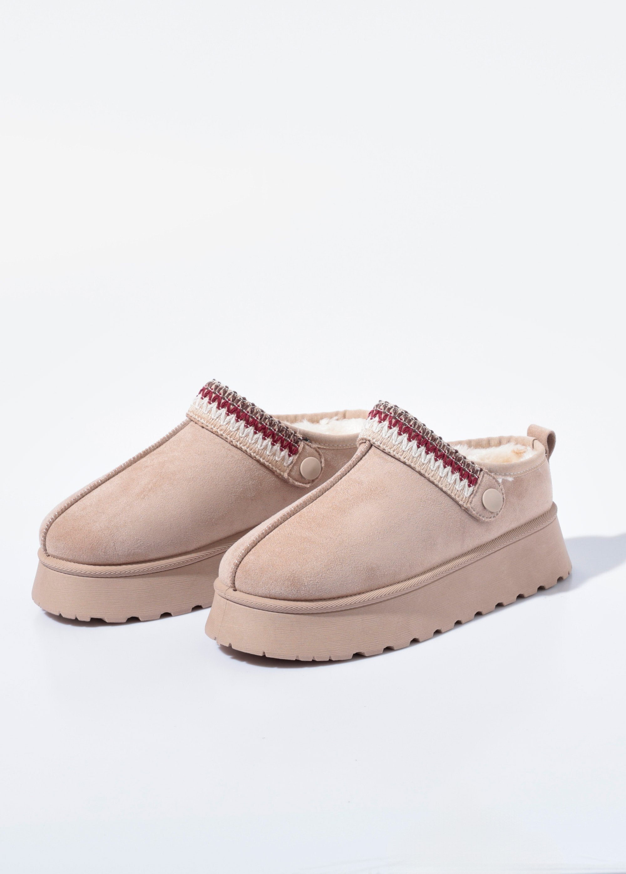 Mules compensées fourrées patte fantaisie Femme Beige QUIZ9003 DE1