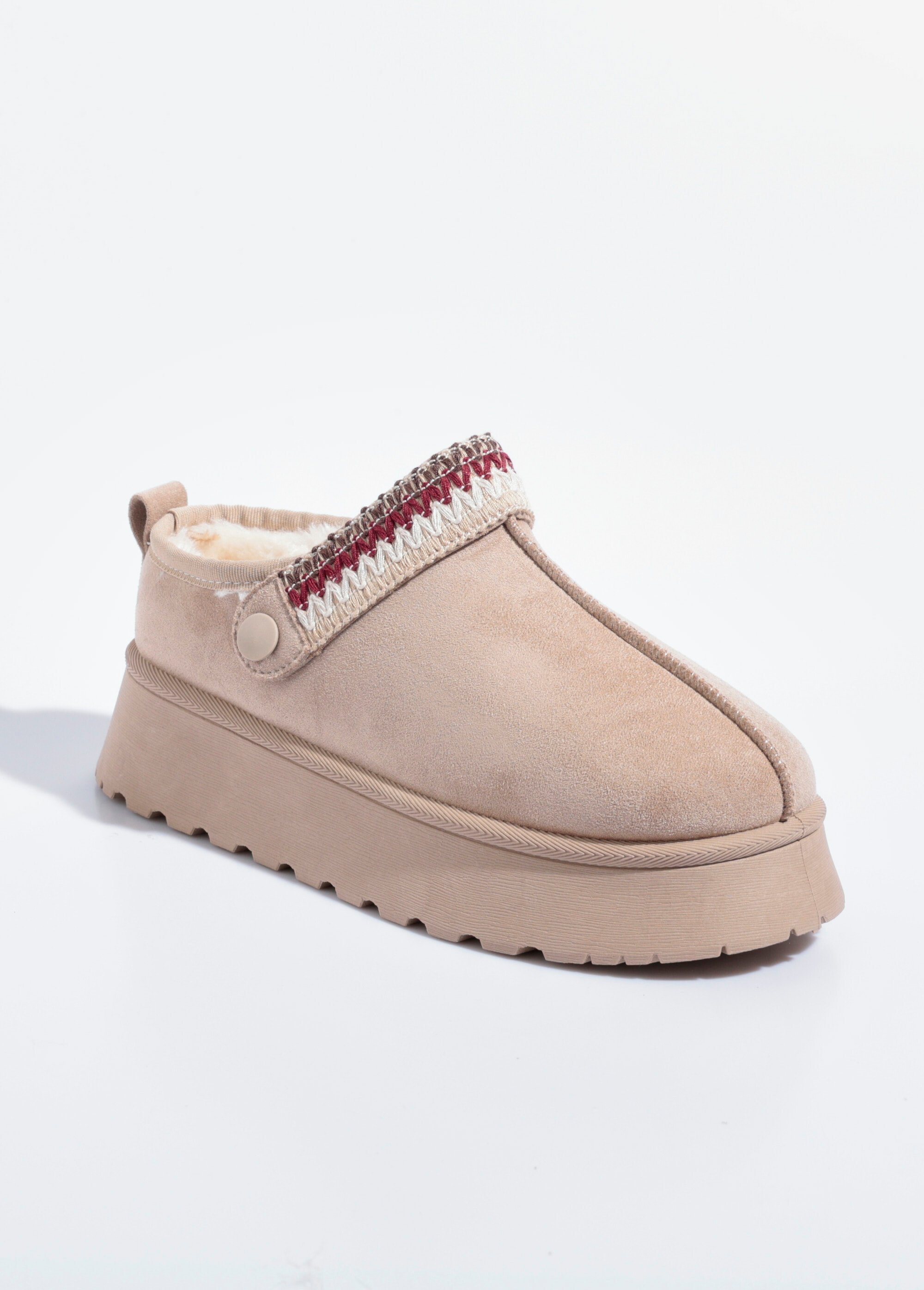 Mules compensées fourrées patte fantaisie Femme Beige QUIZ9003 FA1