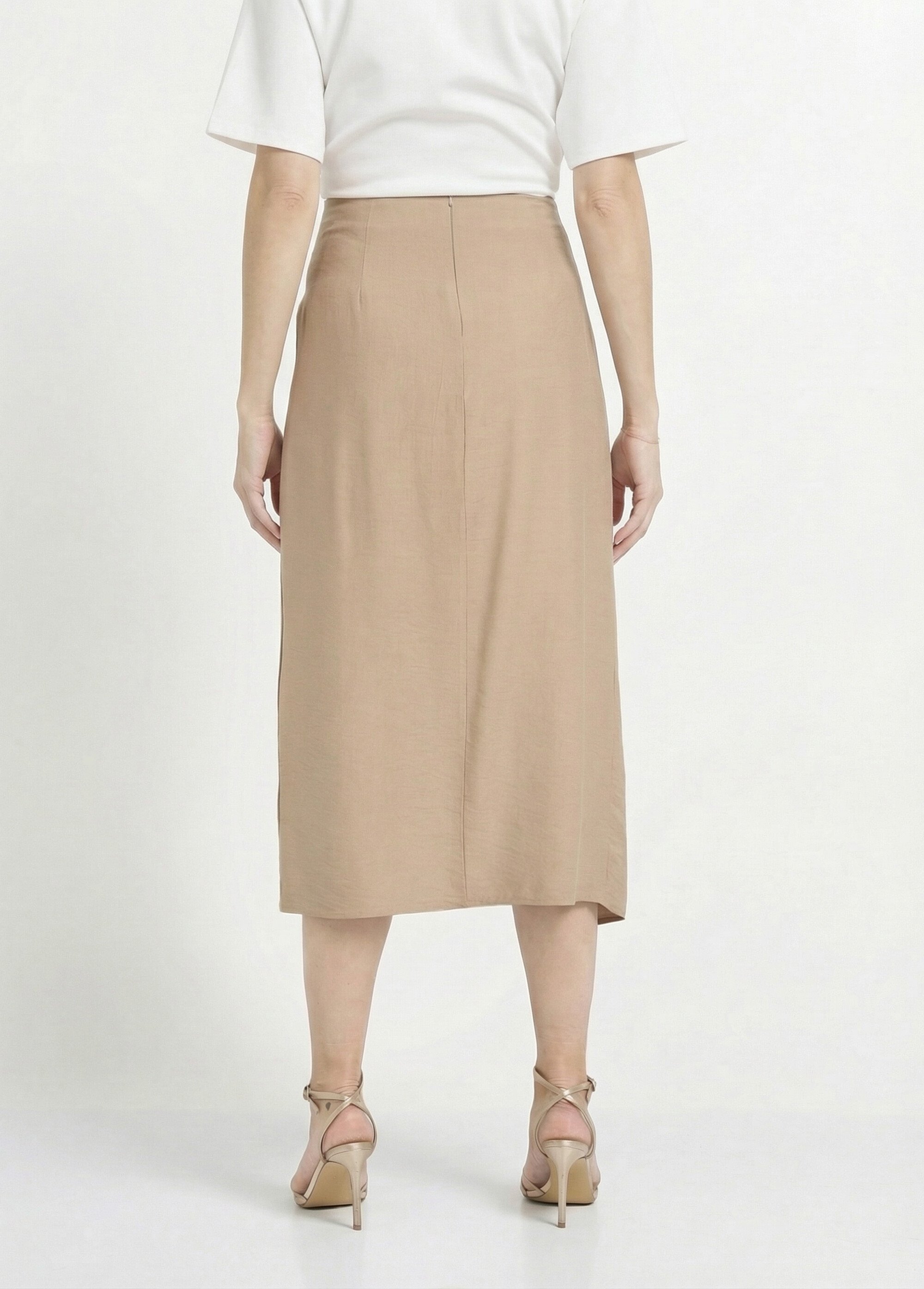 Jupe portefeuille détail métal bijou Femme Beige IKB-3547 DO1