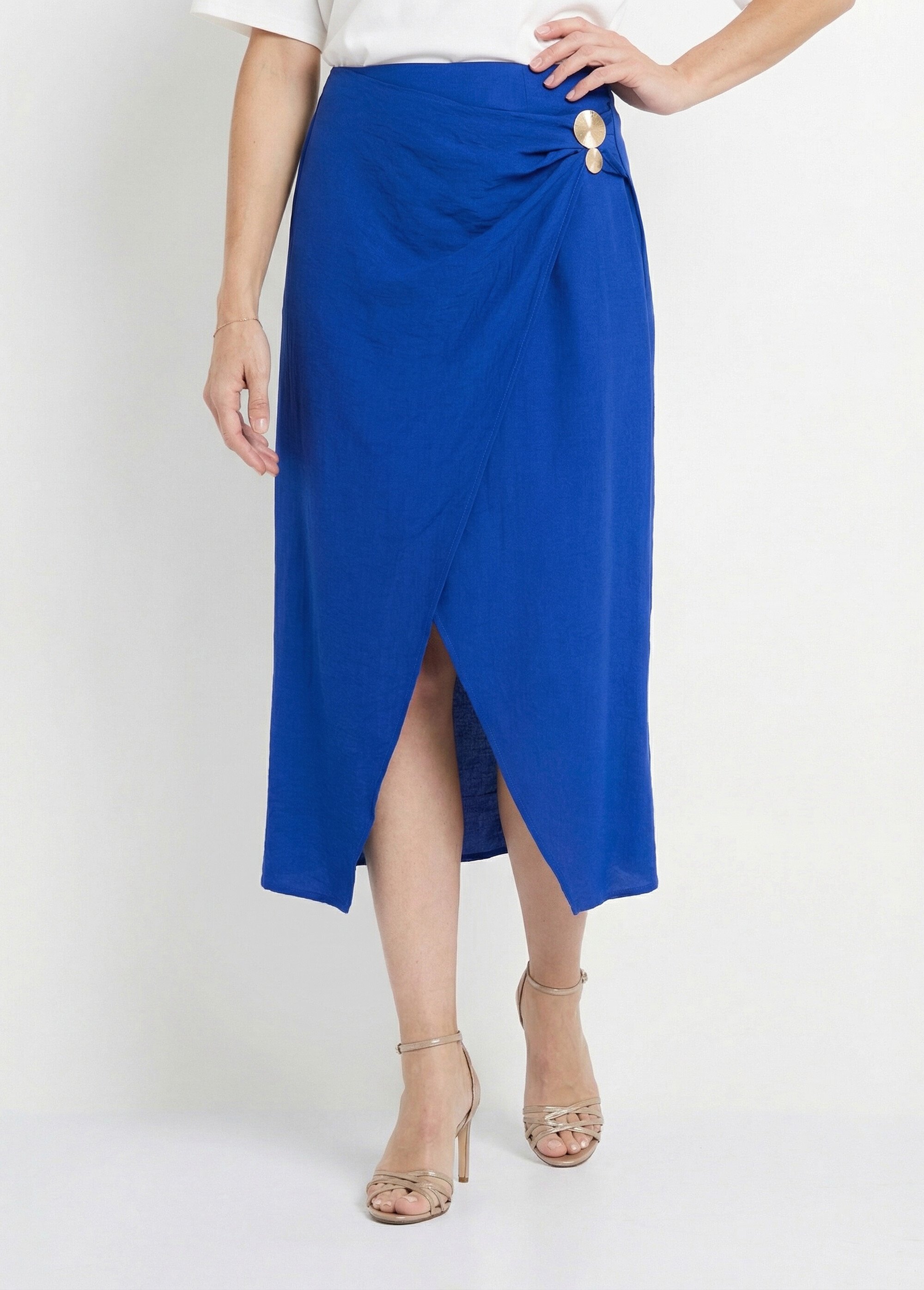 Jupe portefeuille détail métal bijou Femme Bleu IKB-3547 FA1