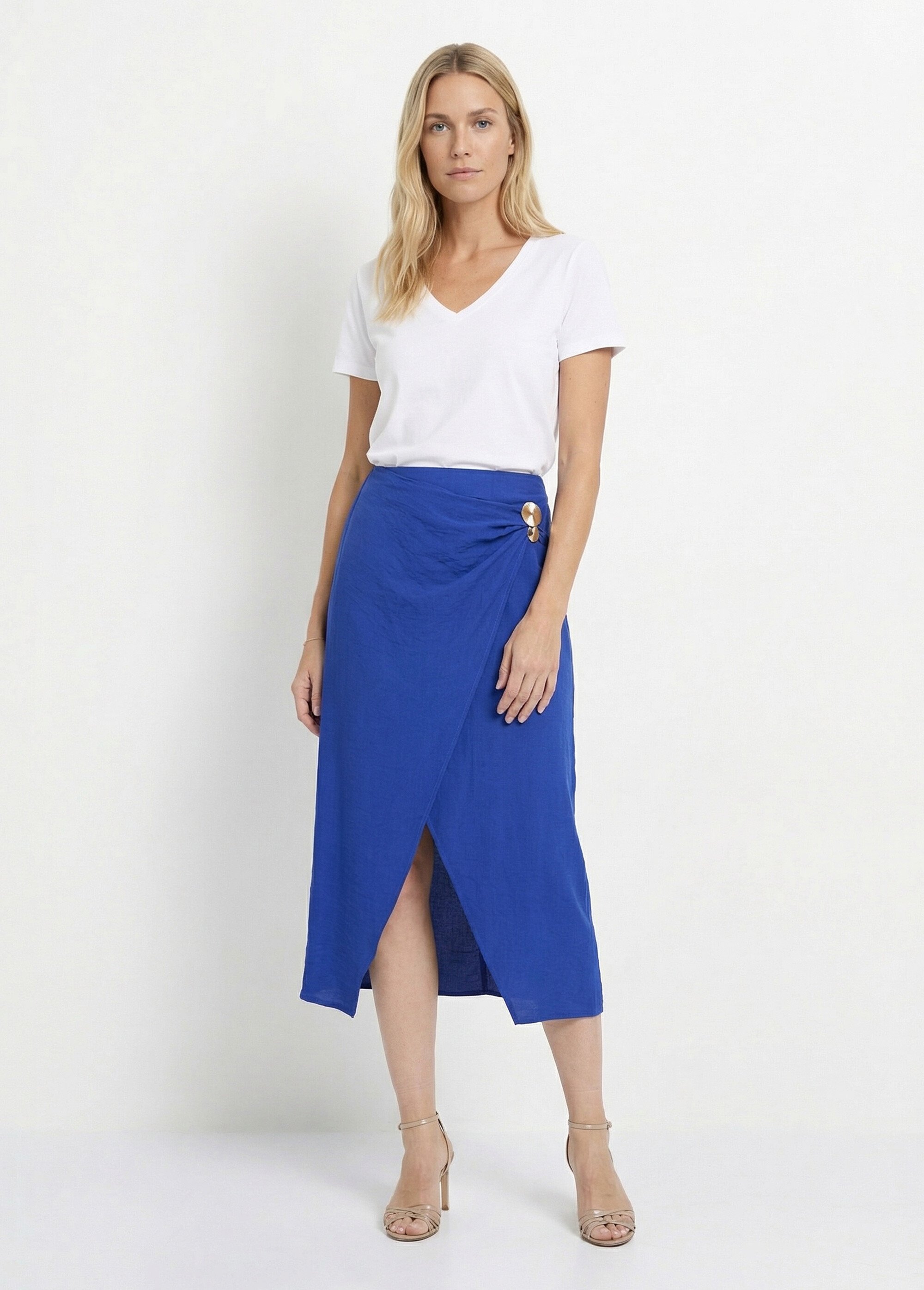 Jupe portefeuille détail métal bijou Femme Bleu IKB-3547 SF1