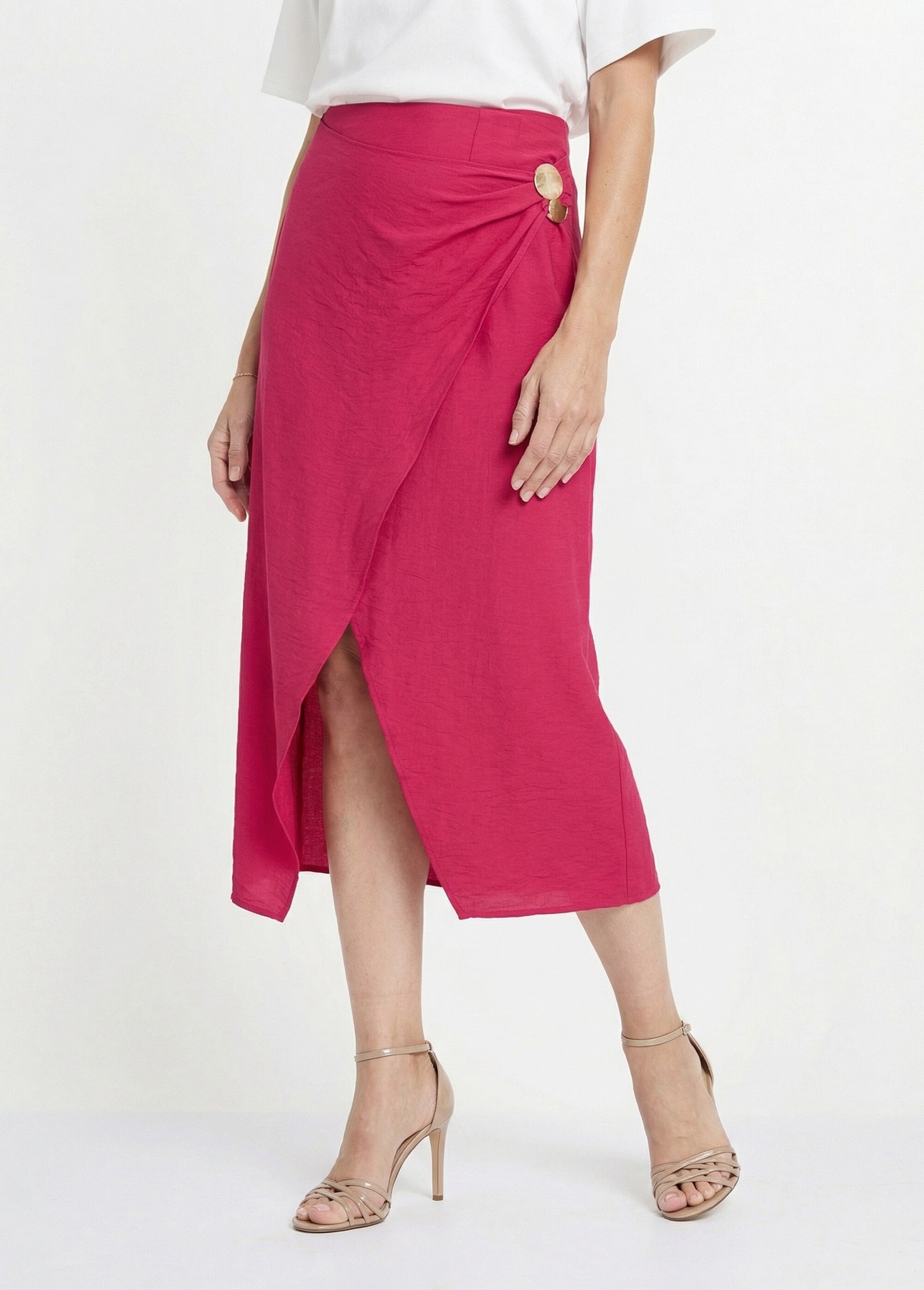 Jupe portefeuille détail métal bijou Femme Rose IKB-3547 FA1