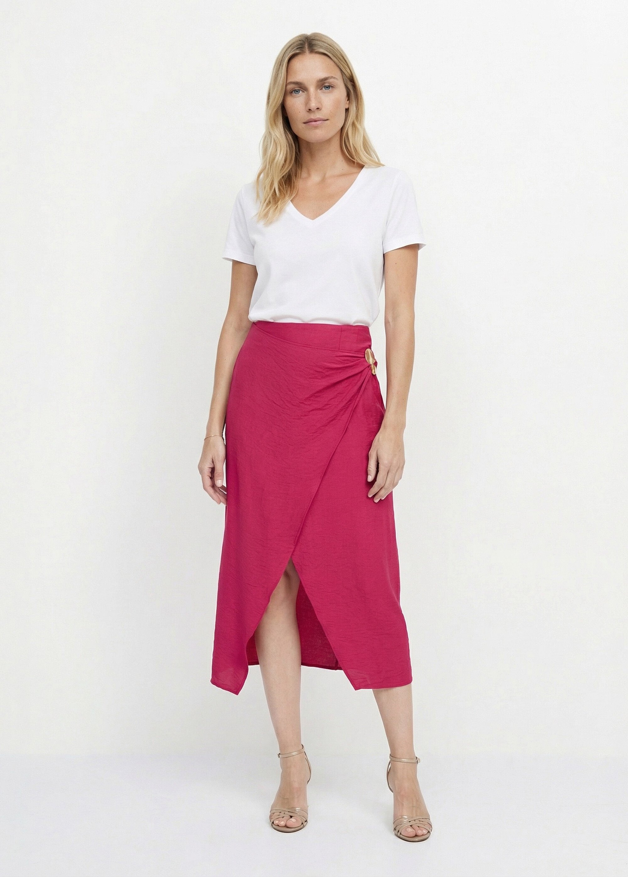 Jupe portefeuille détail métal bijou Femme Rose IKB-3547 SF1