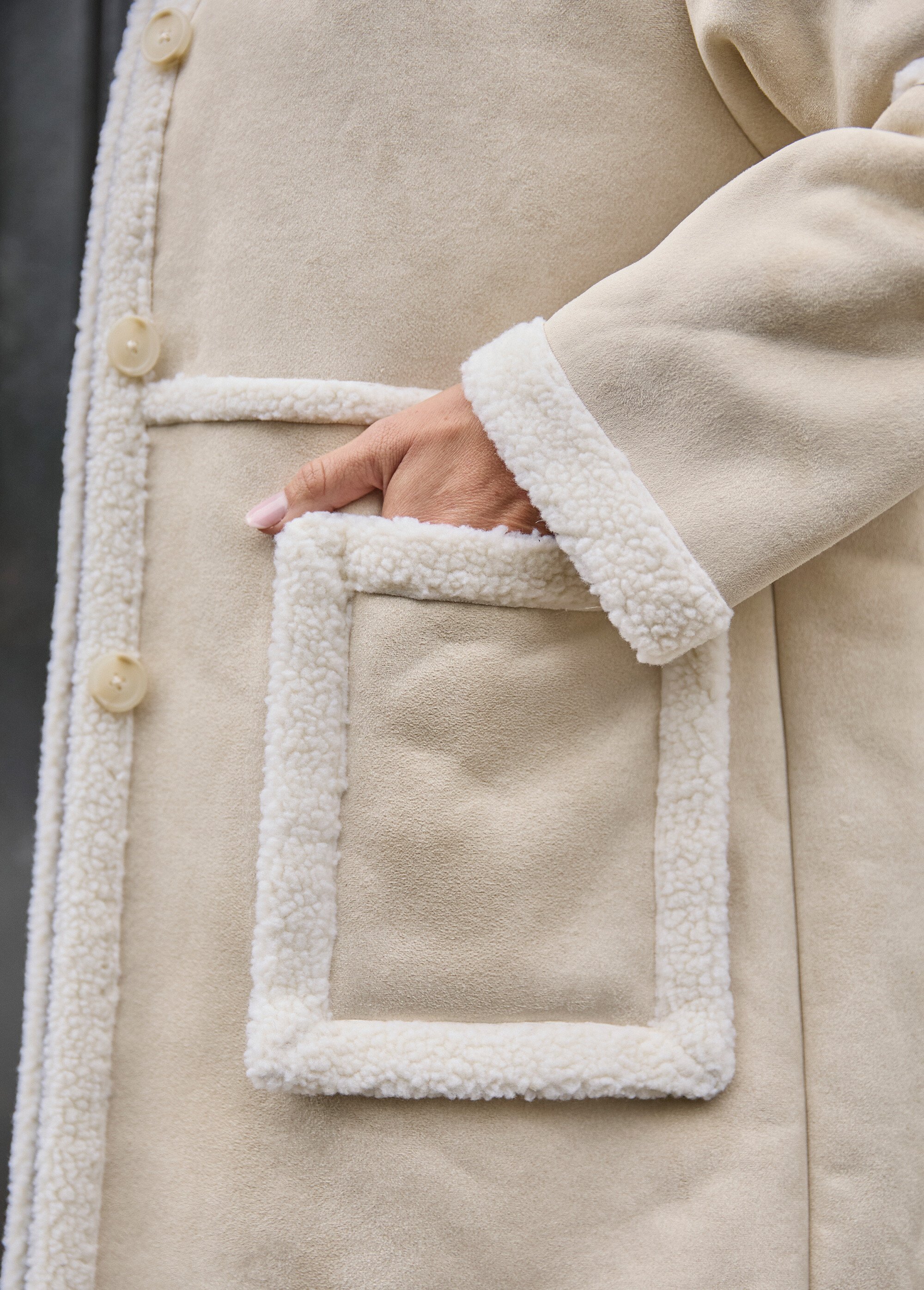 Manteau suédine détails façon fourrure Femme PEAU LAINEE CARAMEL DE2