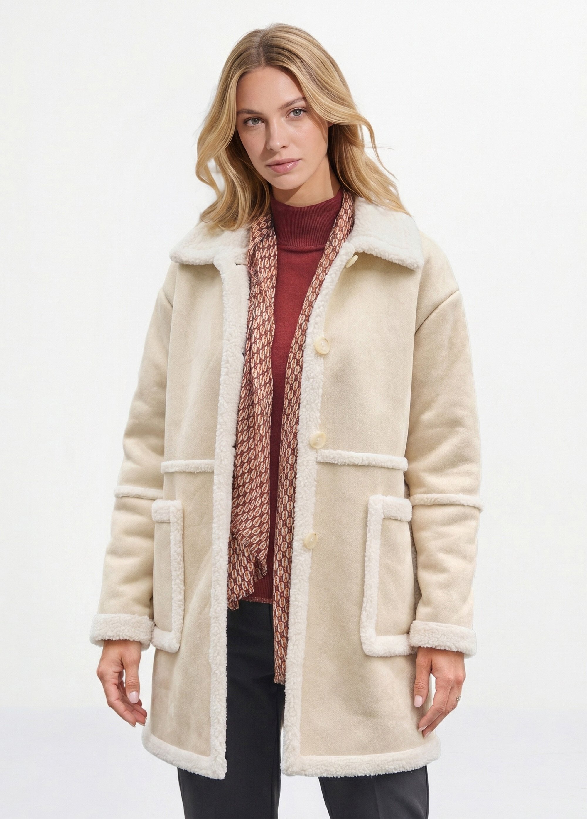 Manteau suédine détails façon fourrure Femme PEAU LAINEE CARAMEL FA1