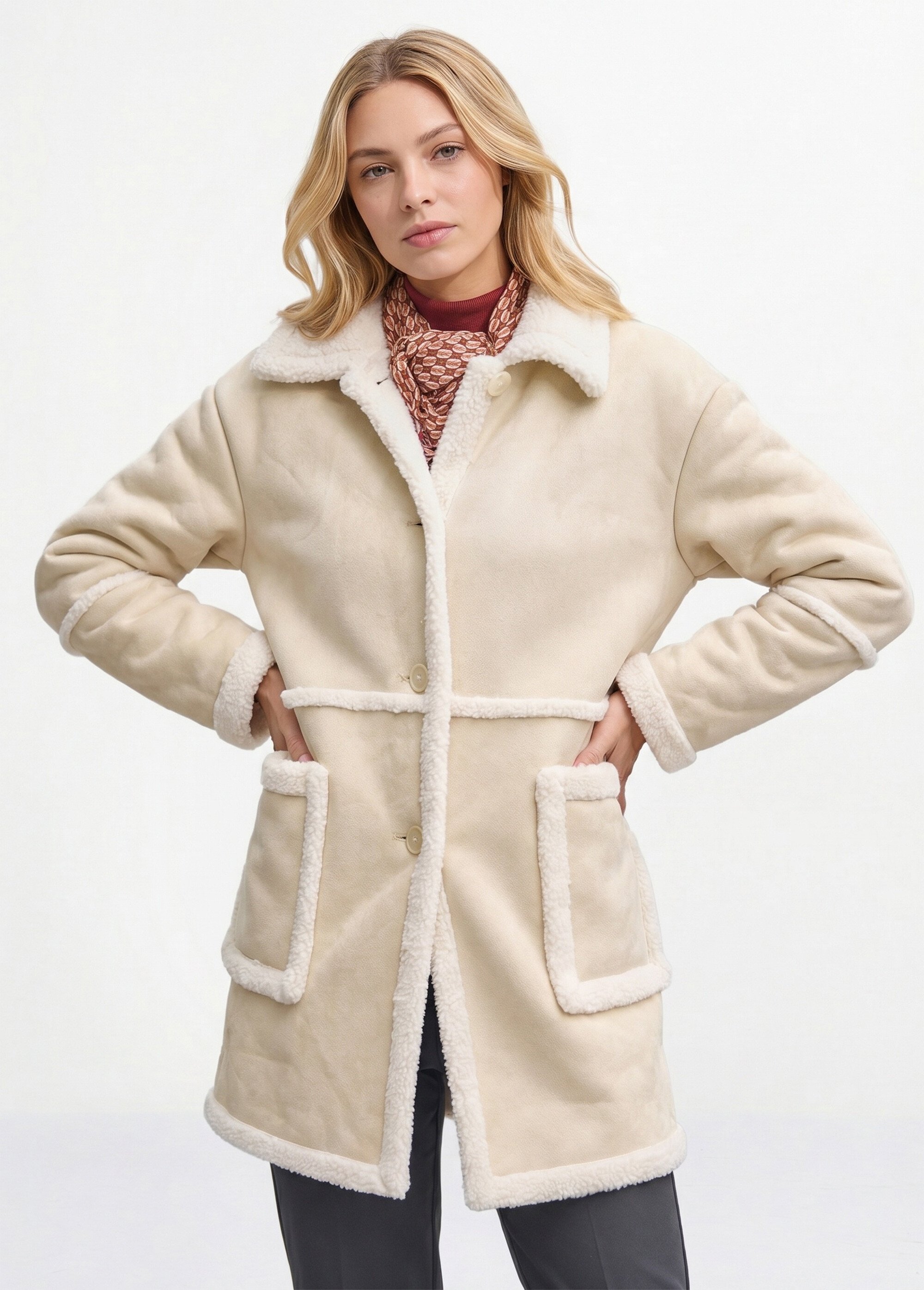 Manteau suédine détails façon fourrure Femme PEAU LAINEE CARAMEL MV1