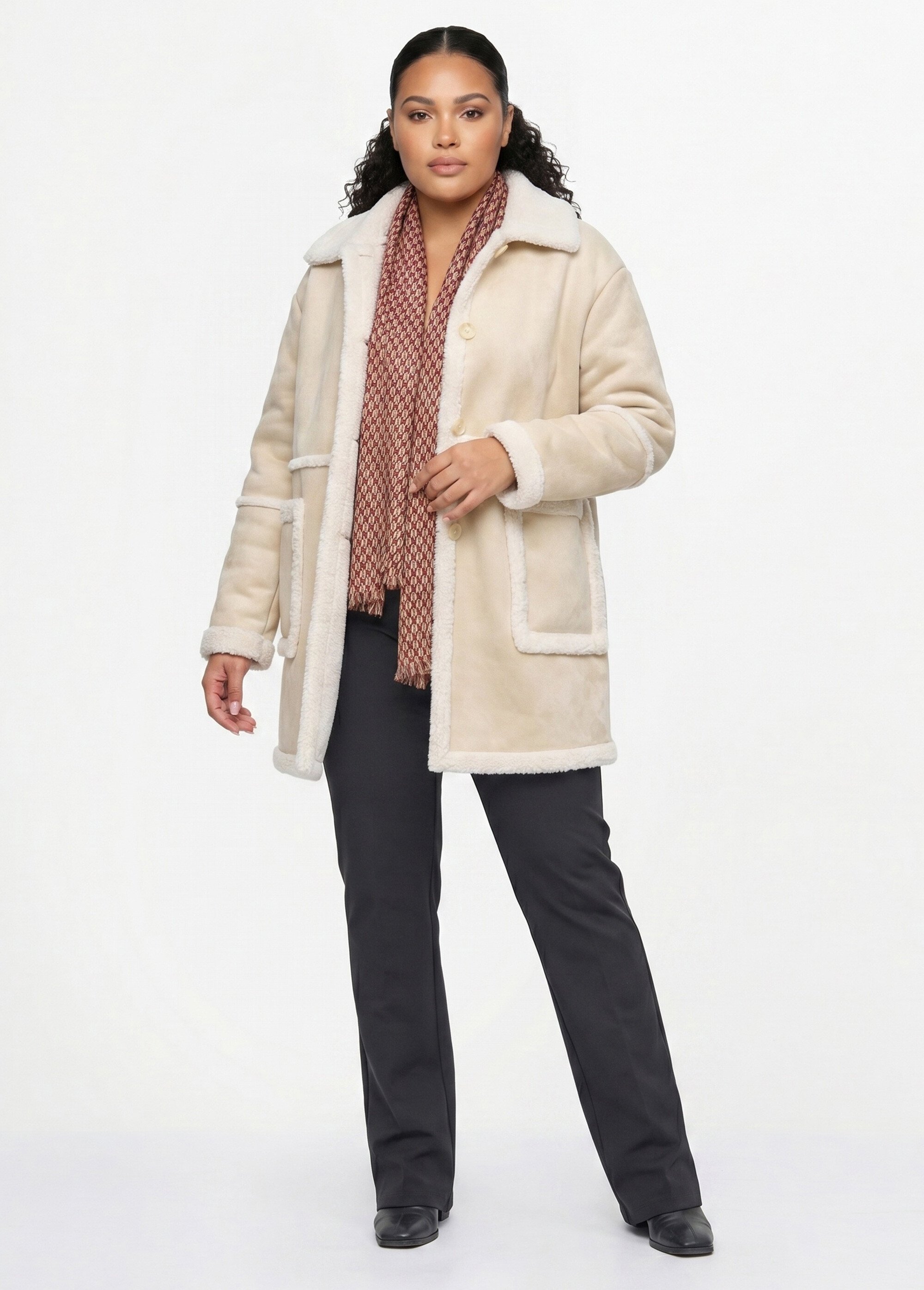 Manteau suédine détails façon fourrure Femme Grande Taille PEAU LAINEE CARAMEL SI1