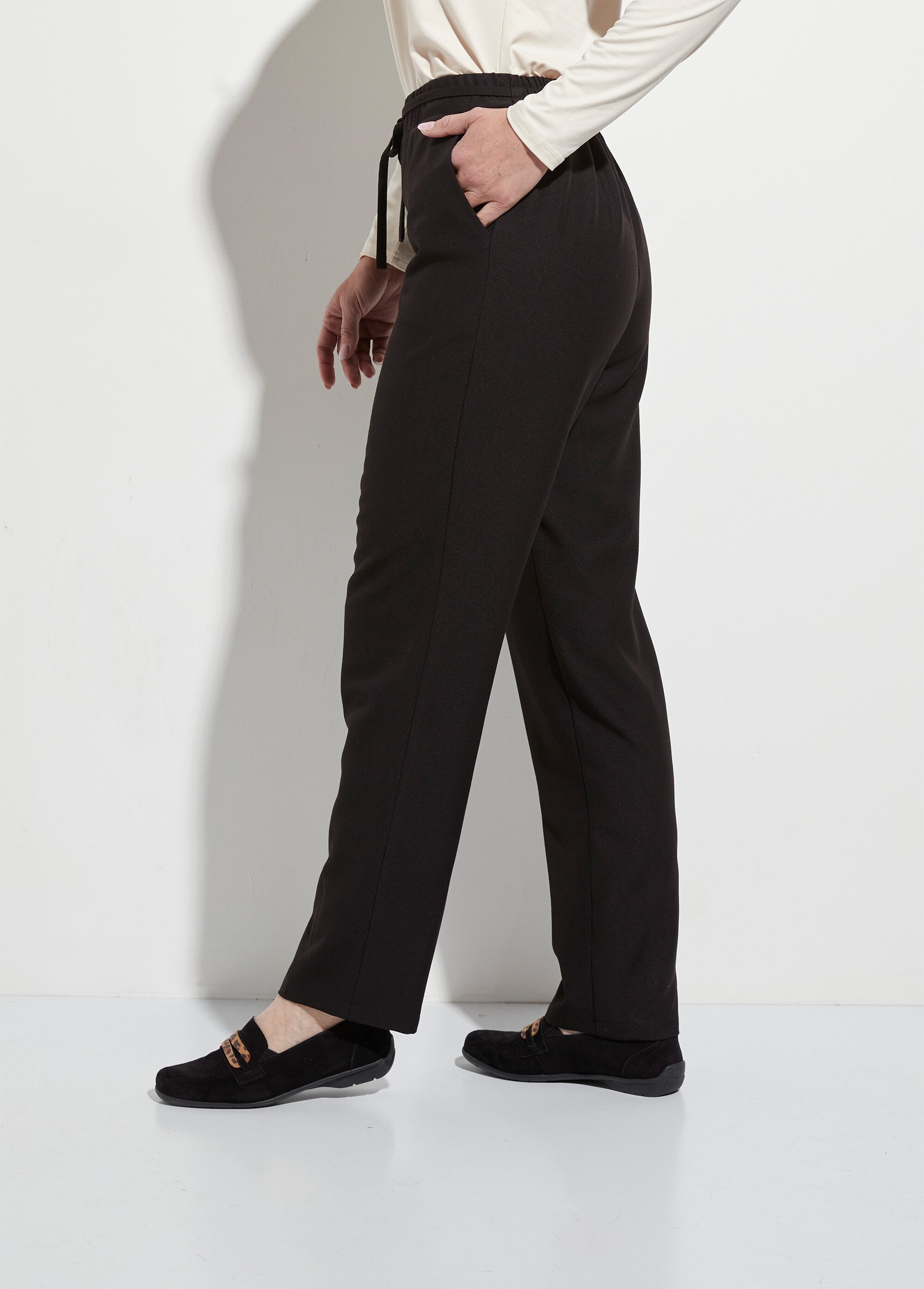 Pantalon droit lien à la taille 3/4 élastiquée Femme Noir NONIA DR1
