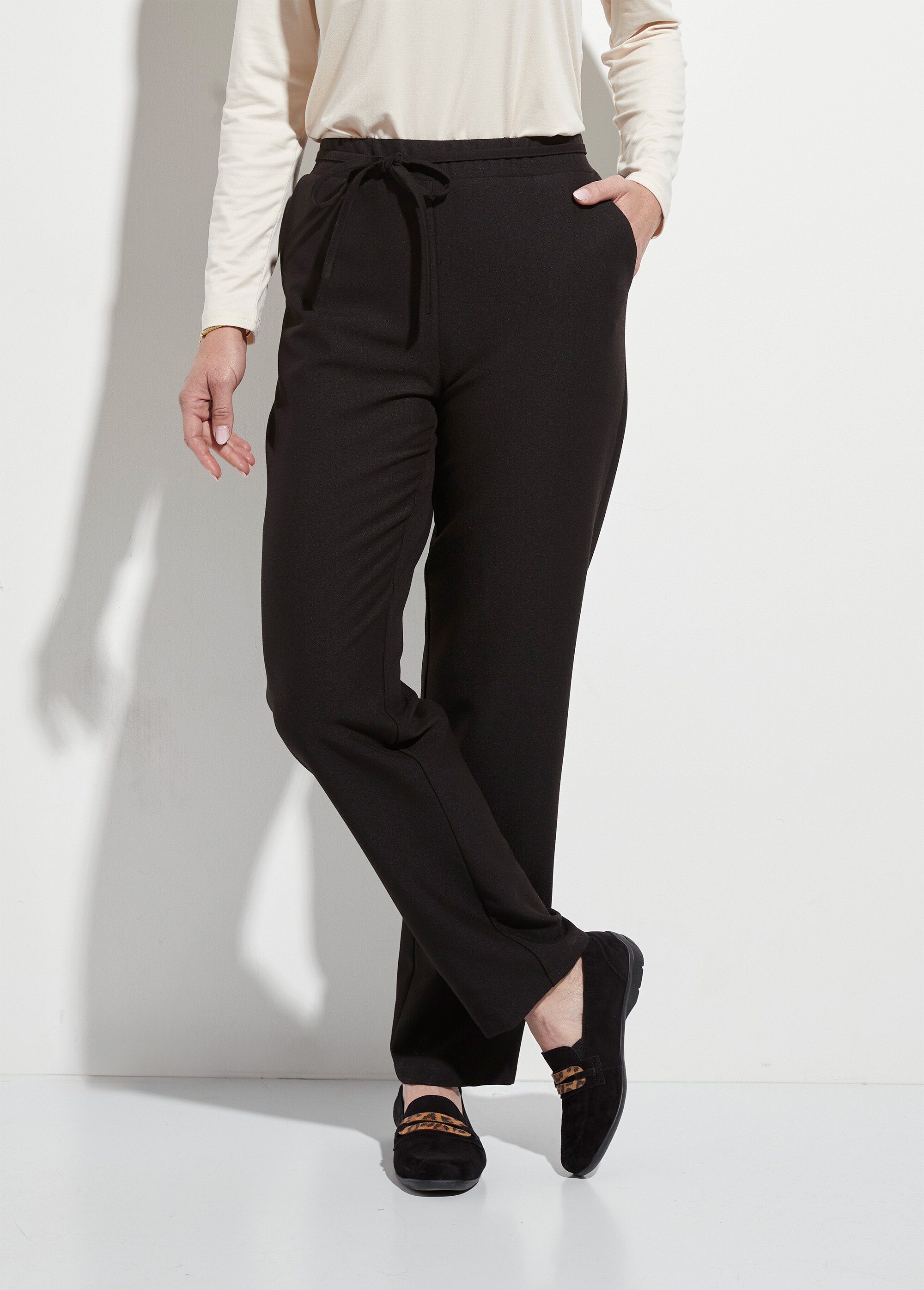 Pantalon droit lien à la taille 3/4 élastiquée Femme Noir NONIA FA1