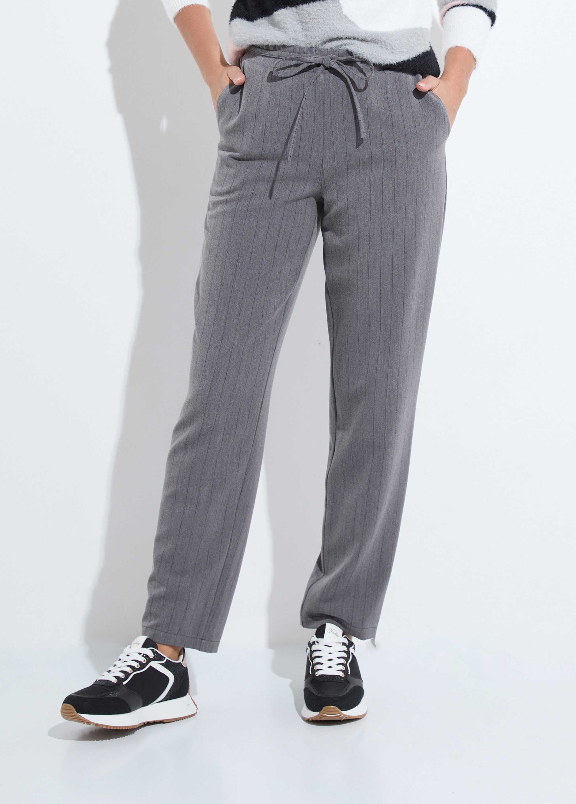 Pantalon droit lien à la taille 3/4 élastiquée Femme Gris NONIA FA1