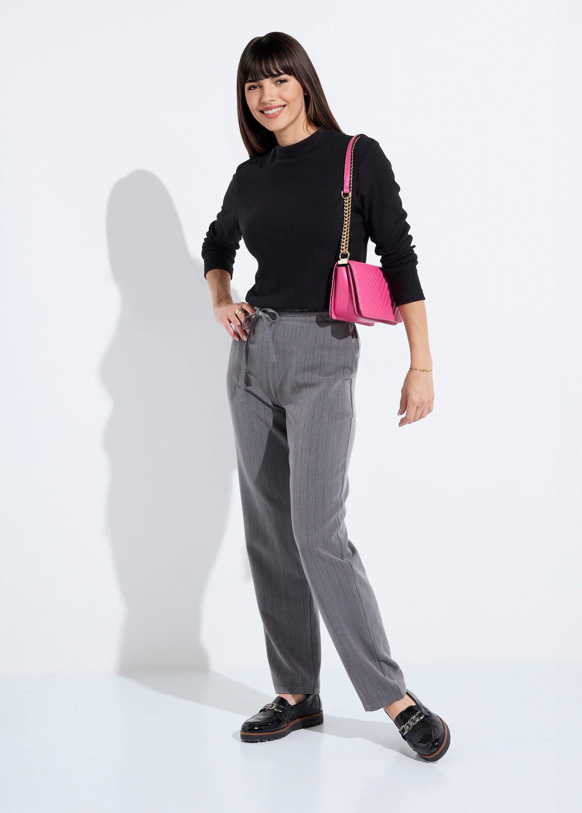 Pantalon droit lien à la taille 3/4 élastiquée Femme Gris NONIA MV1