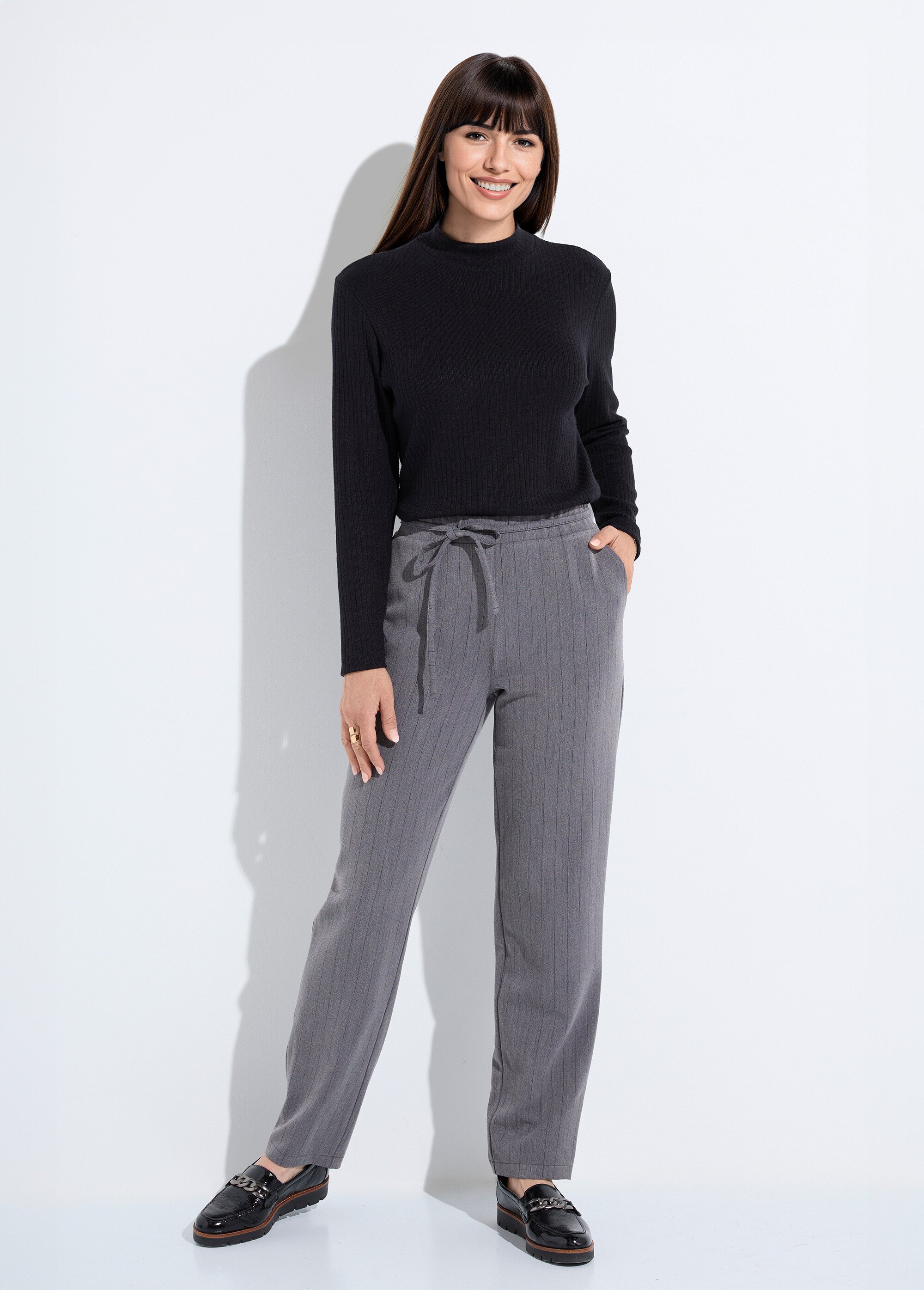 Pantalon droit lien à la taille 3/4 élastiquée Femme Gris NONIA SF1