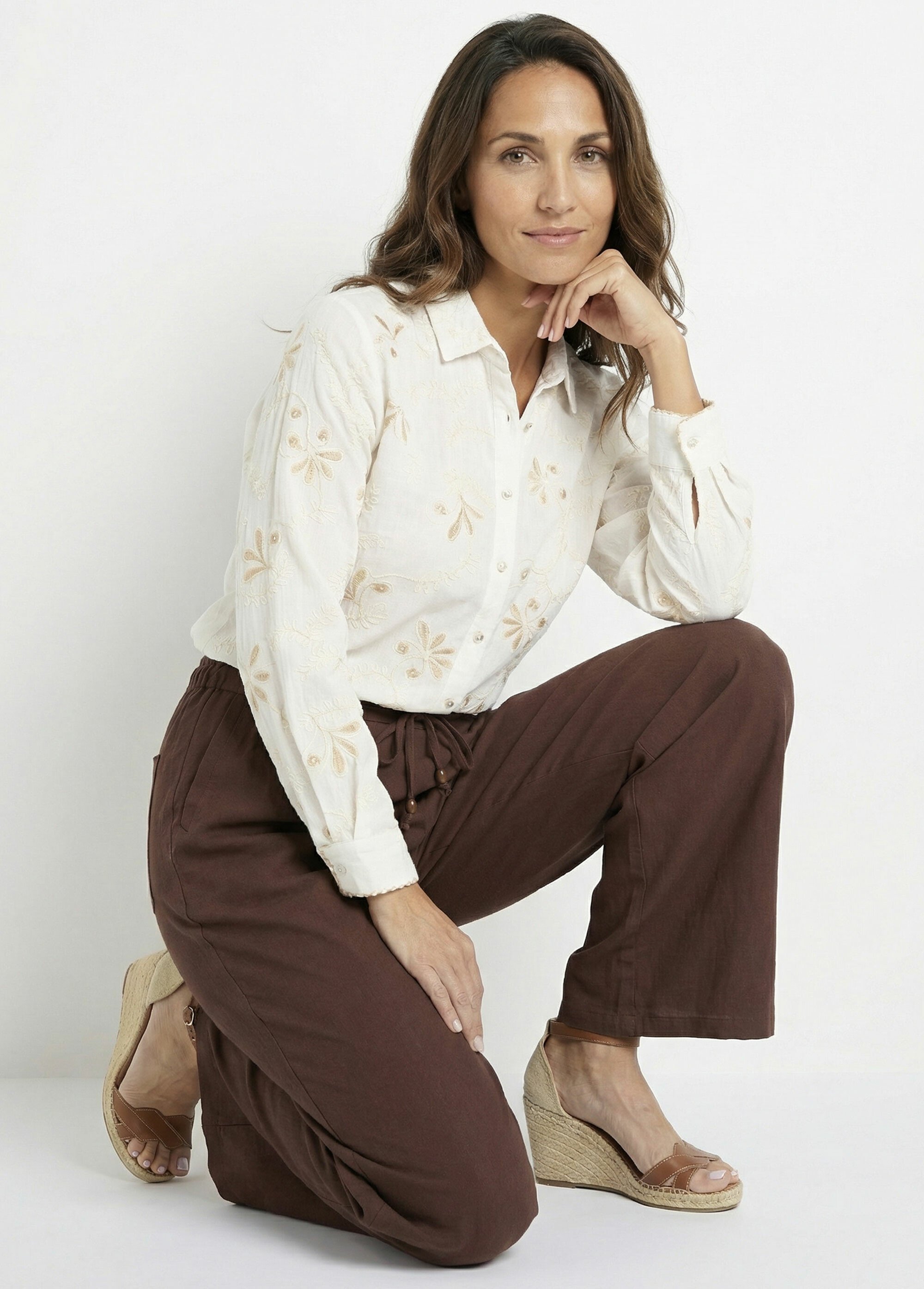 Pantalon large avec lin, style ethnique