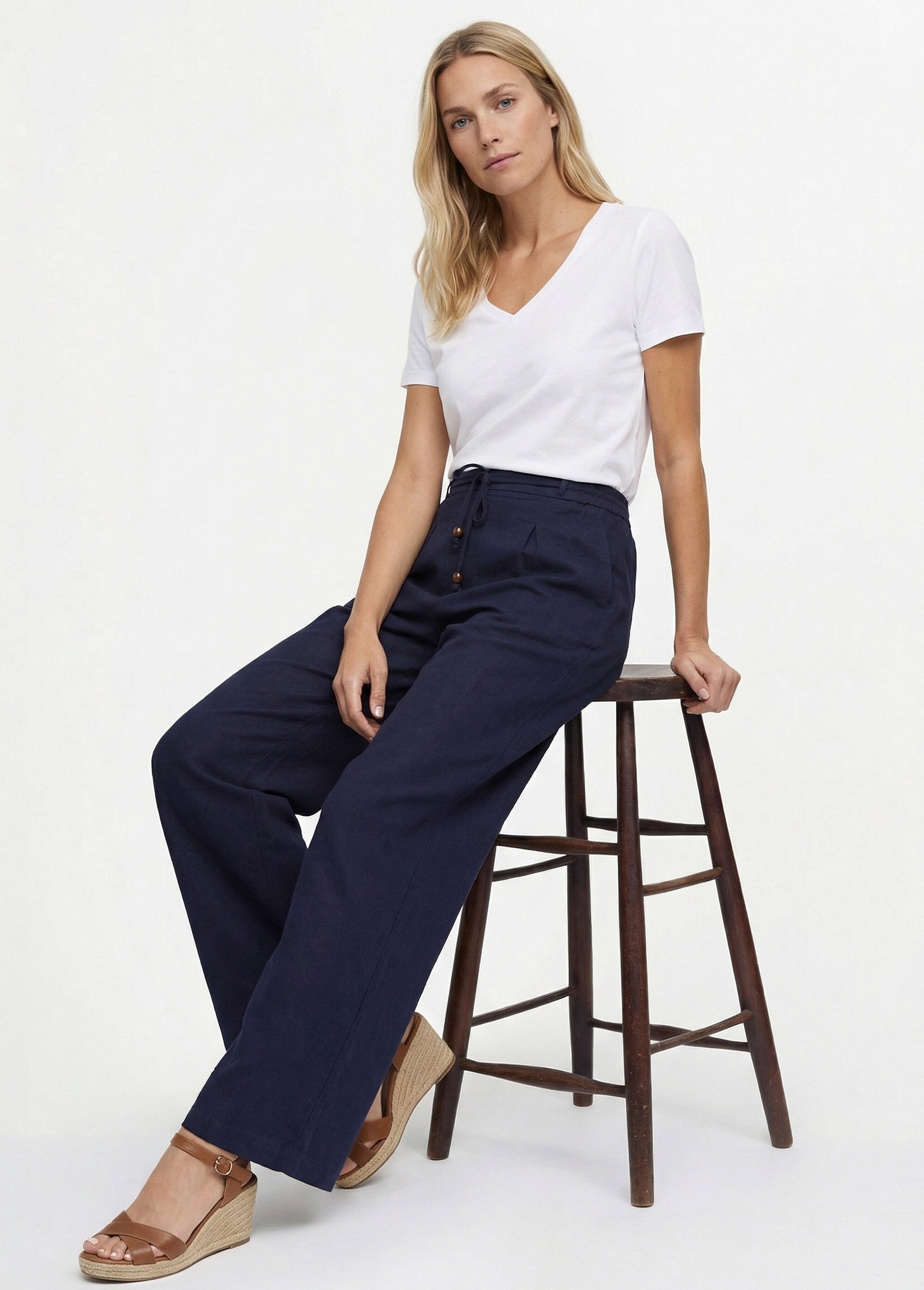 Pantalon large avec lin, style ethnique