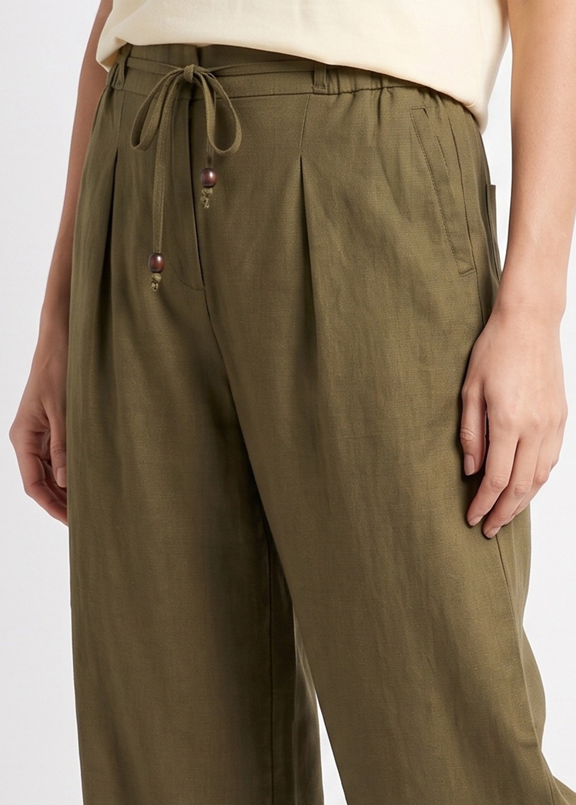 Pantalon large avec lin, style ethnique Femme Vert IKB-81357 DE1