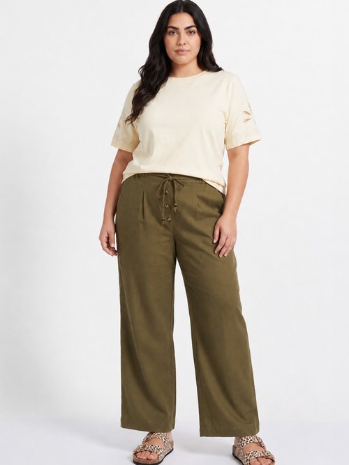Pantalon large avec lin, style ethnique Femme Grande Taille Vert IKB-81357 SI1