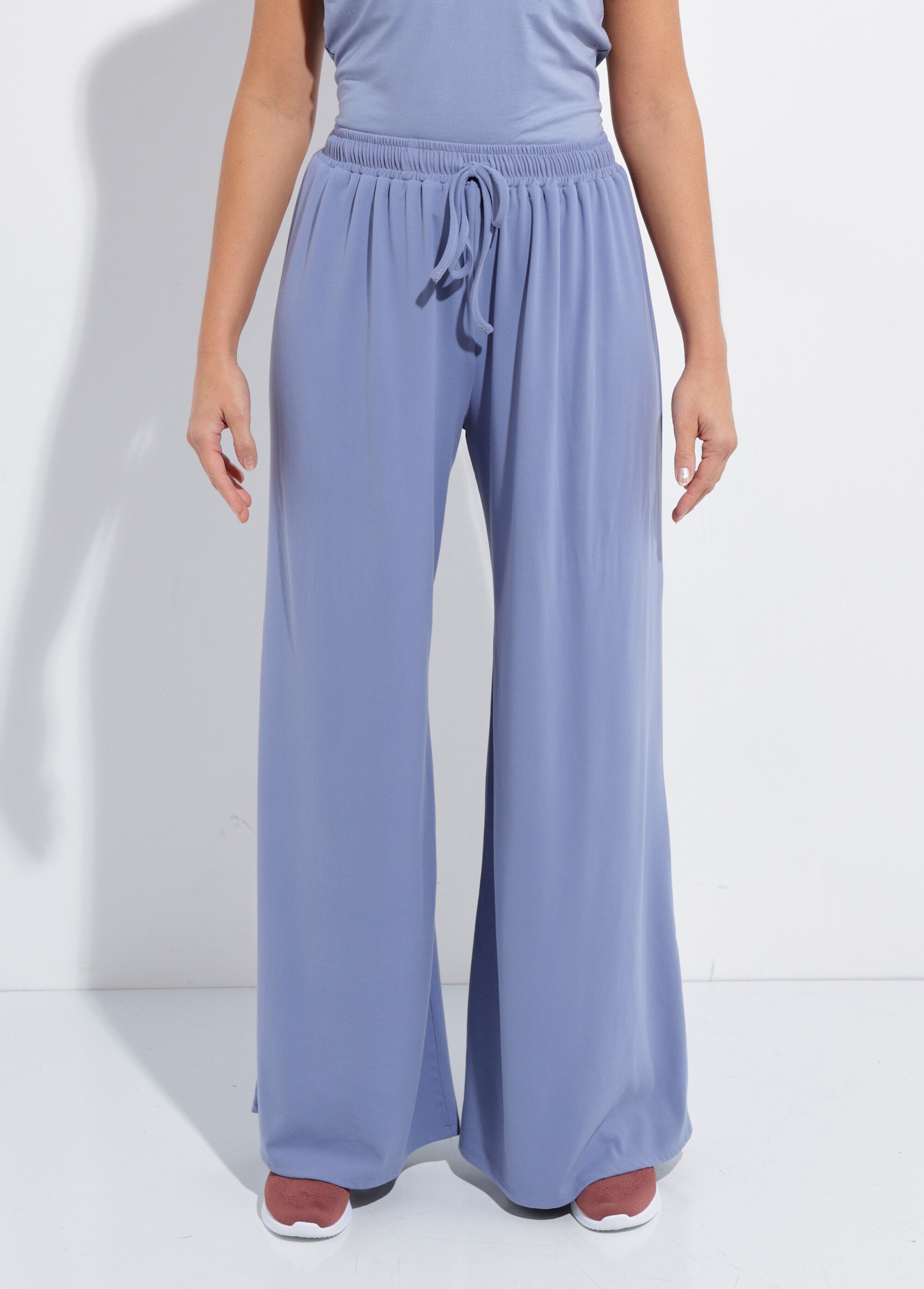 Pantalon large fluide sport taille élastiquée Femme BLEU GRISE NERVAL FA1