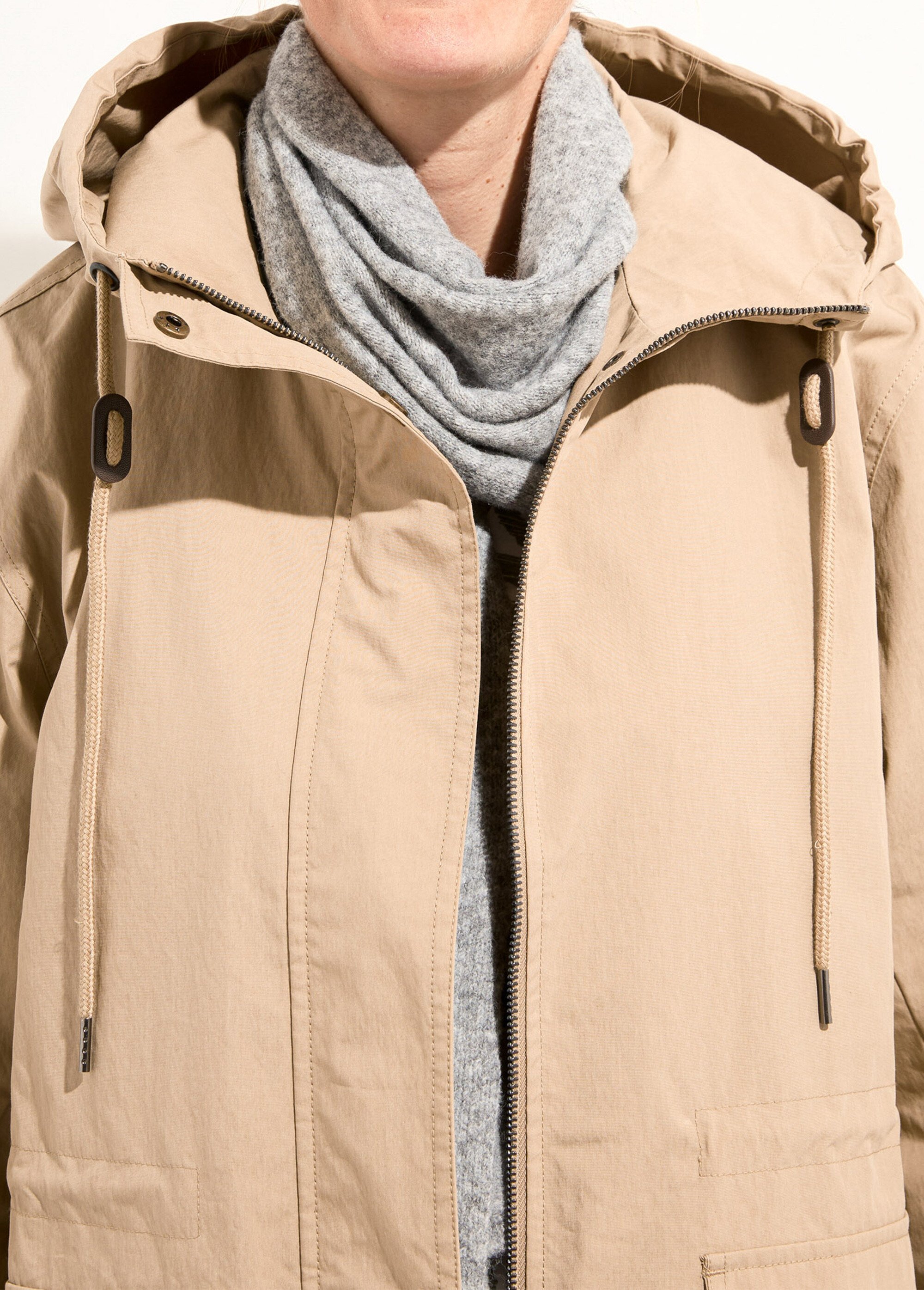 Parka zippée pressionnée à capuche déperlante Femme Beige TISON DE1