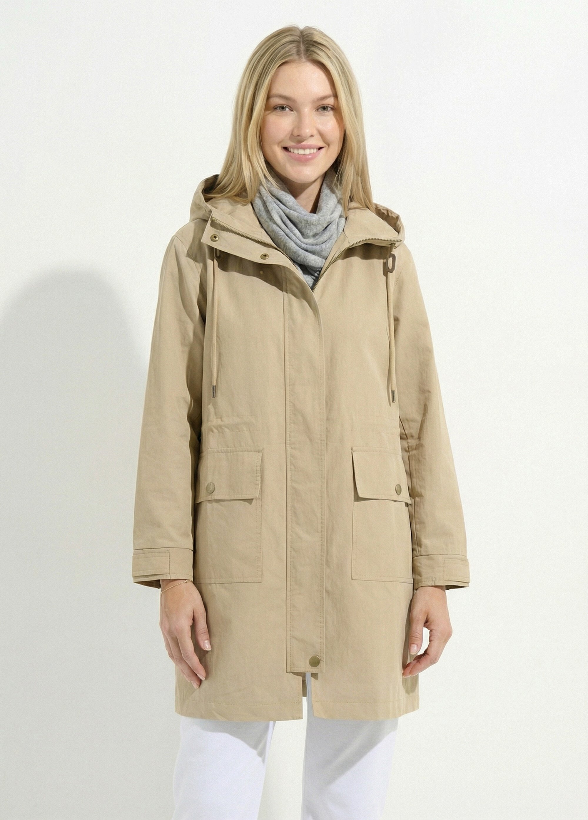 Parka zippée pressionnée à capuche déperlante Femme Beige TISON FA1