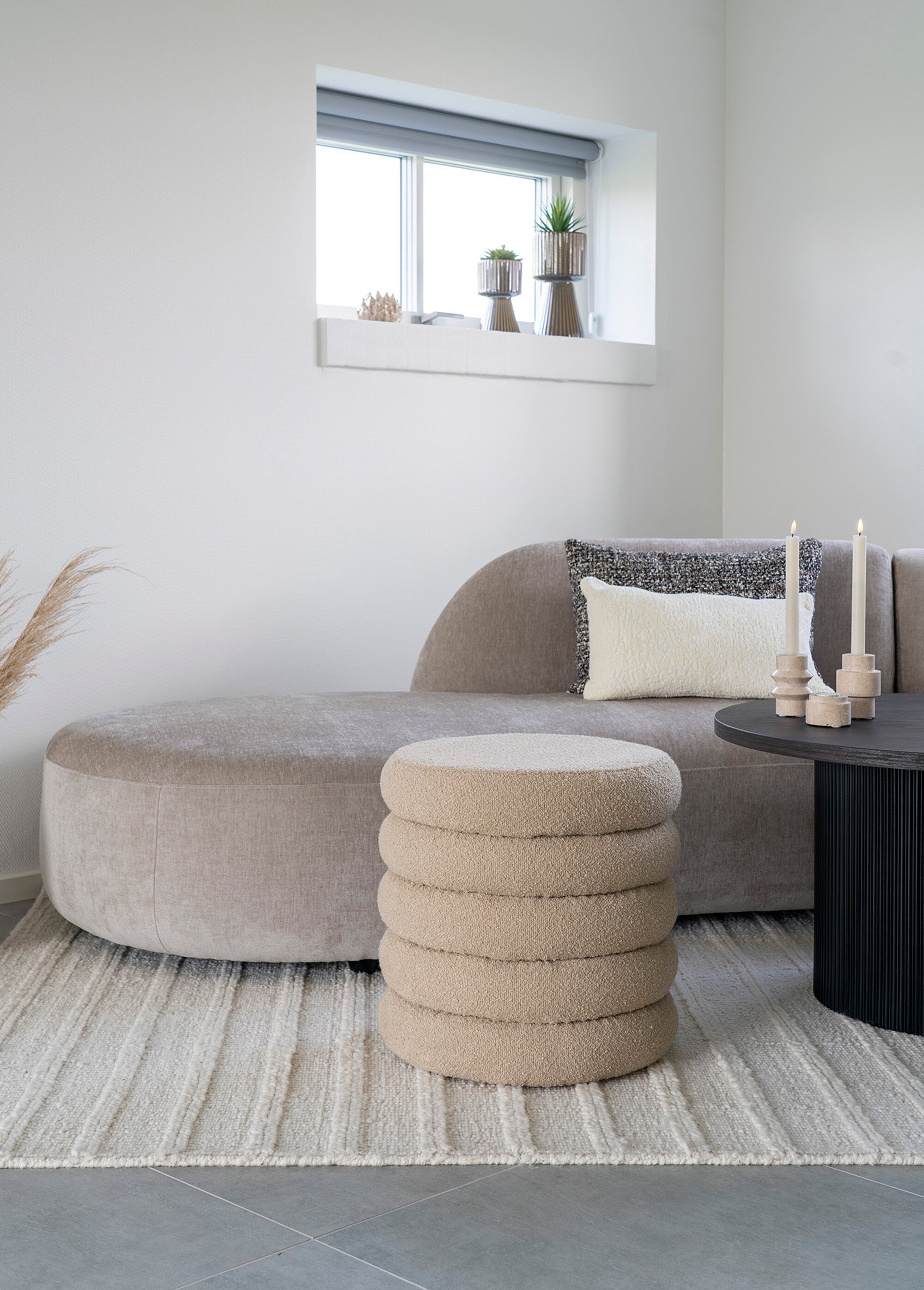 Pouf de rangement en bouclette fantaisie BEIGE HN-1501223 SI1