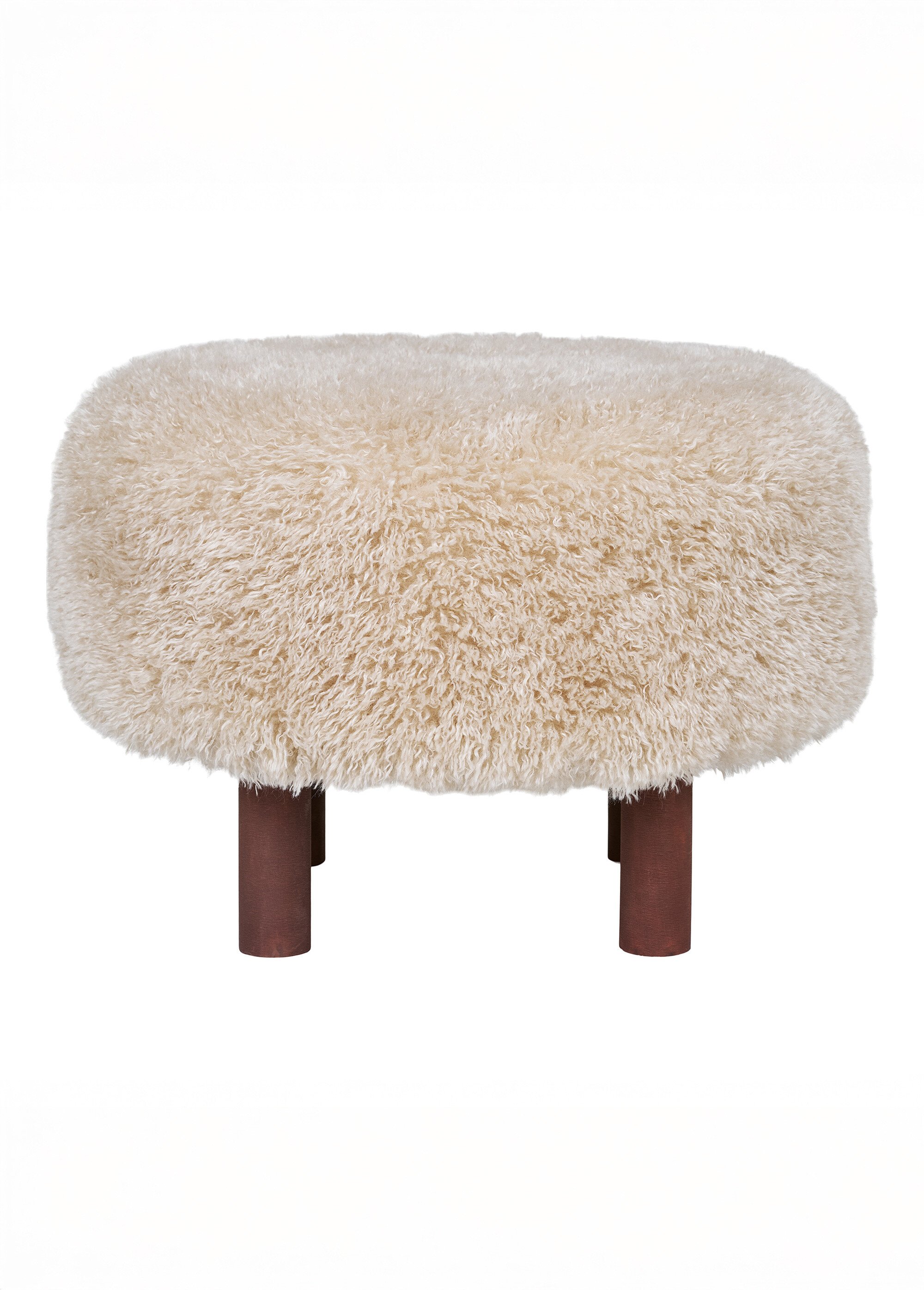 Pouf rond imitation fourrure poils longs MARRON CLAIR HN-1501118 DE1