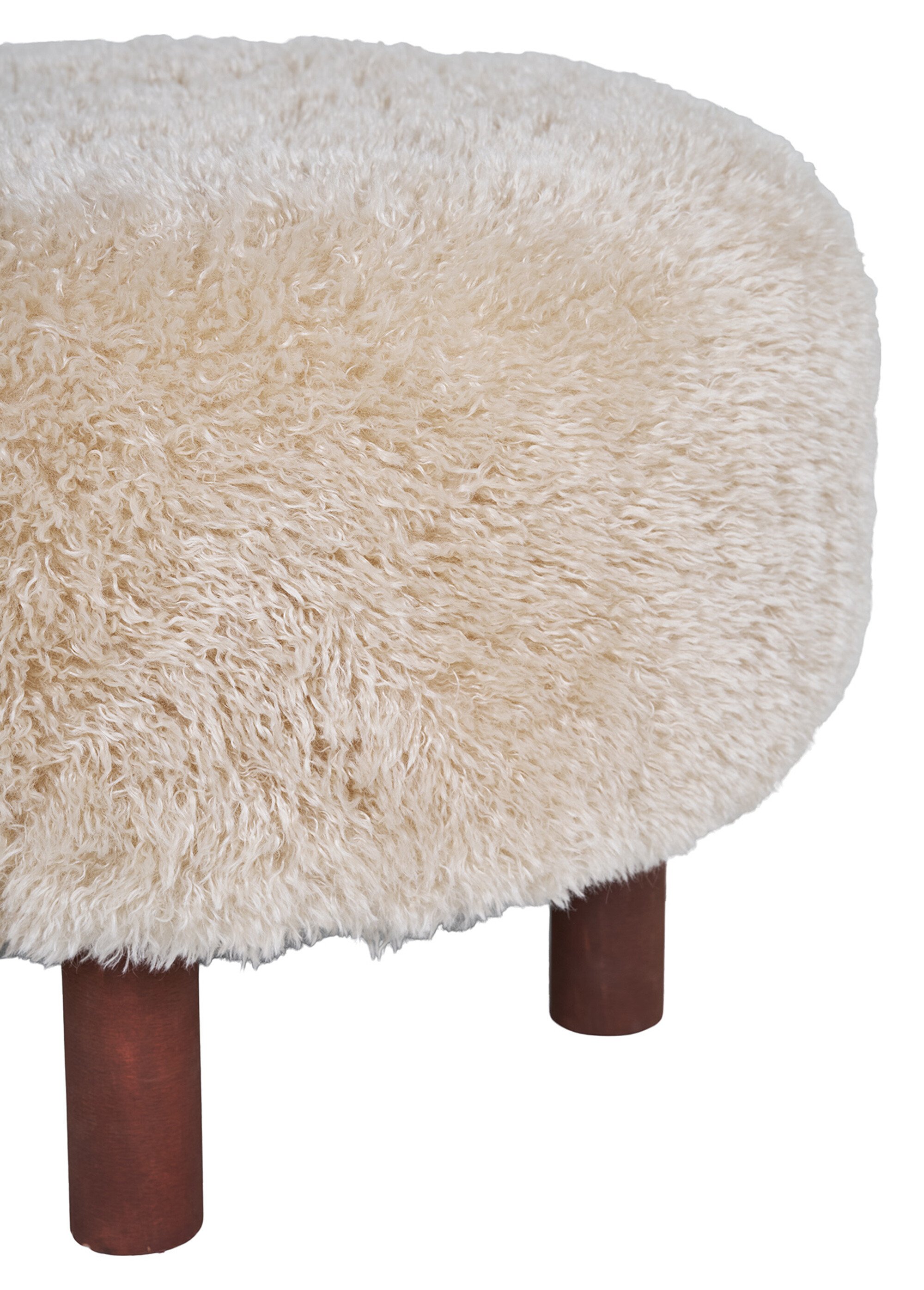 Pouf rond imitation fourrure poils longs MARRON CLAIR HN-1501118 DE2