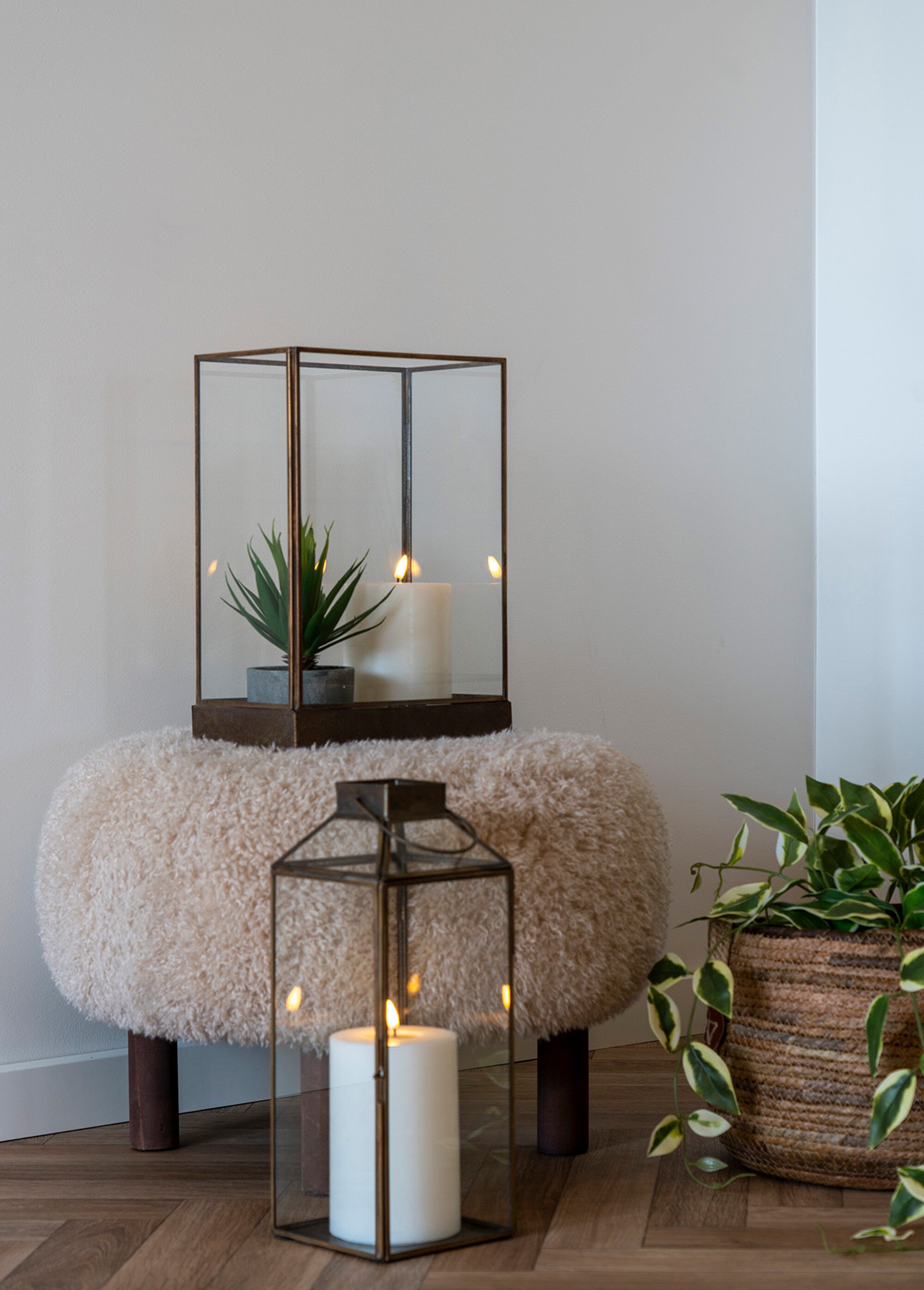 Pouf rond imitation fourrure poils longs MARRON CLAIR HN-1501118 SI2