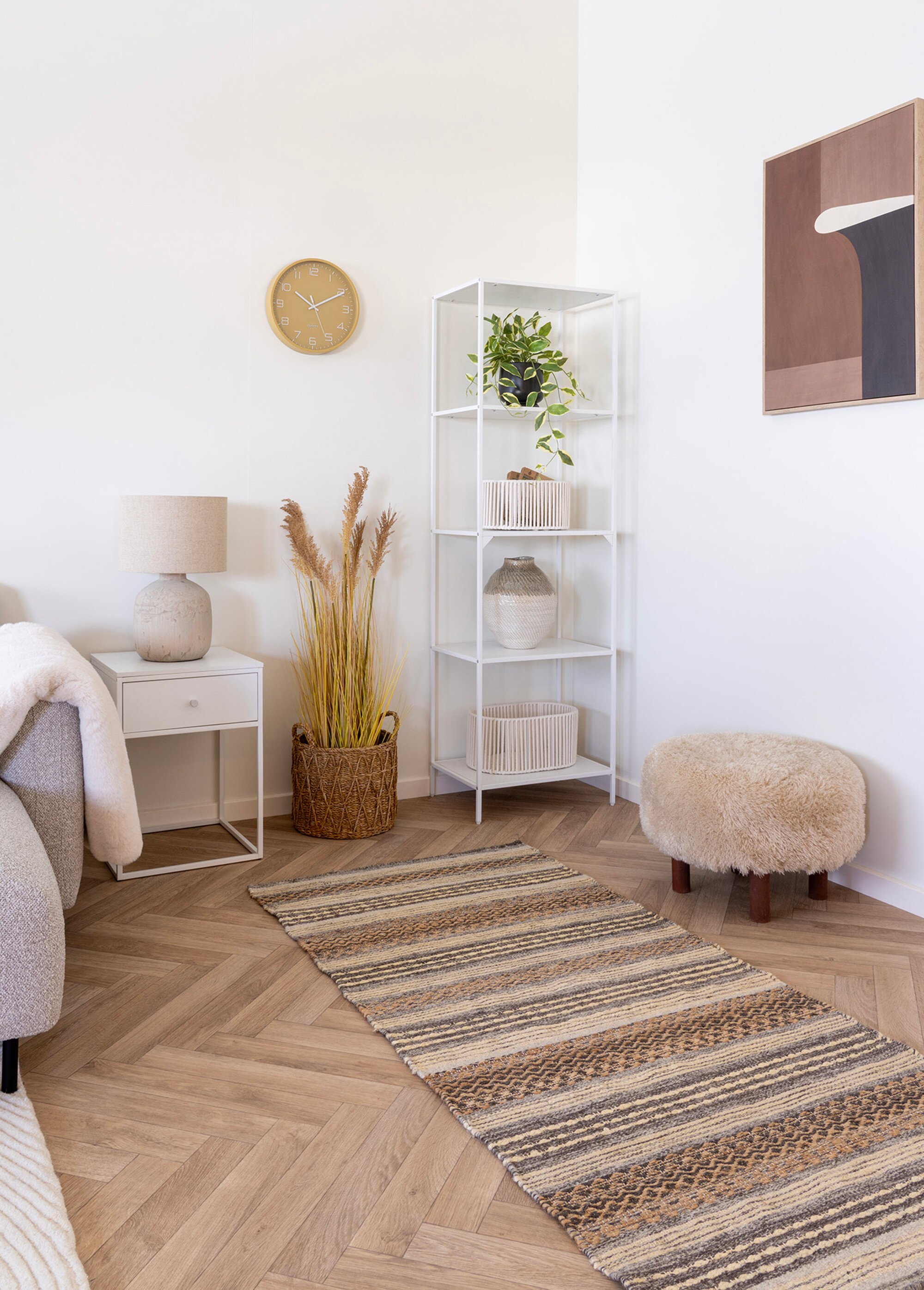 Pouf rond imitation fourrure poils longs MARRON CLAIR HN-1501118 SI3