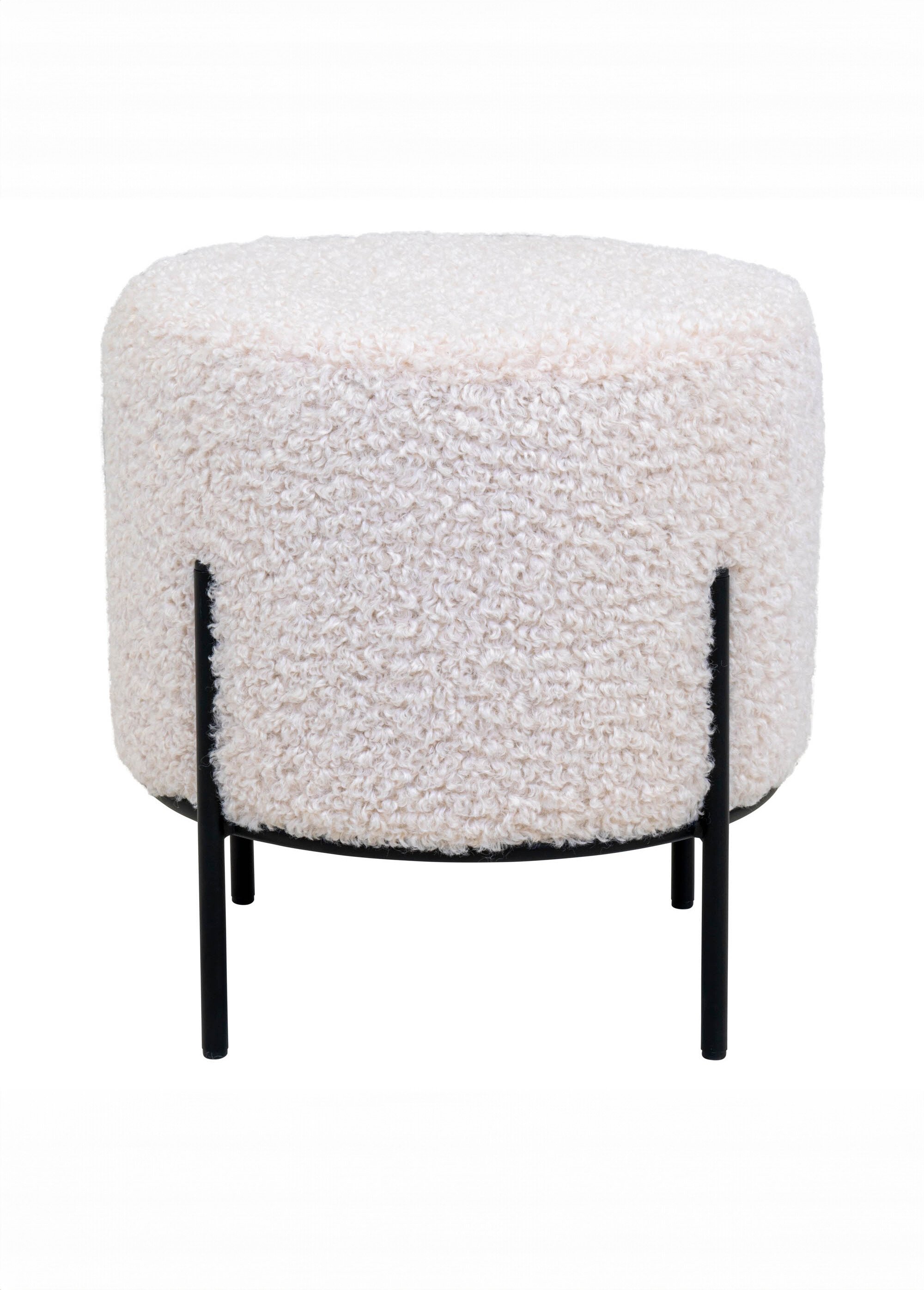 Pouf rond tissu bouclette, pieds métal BLANC HN-1501170 DE1