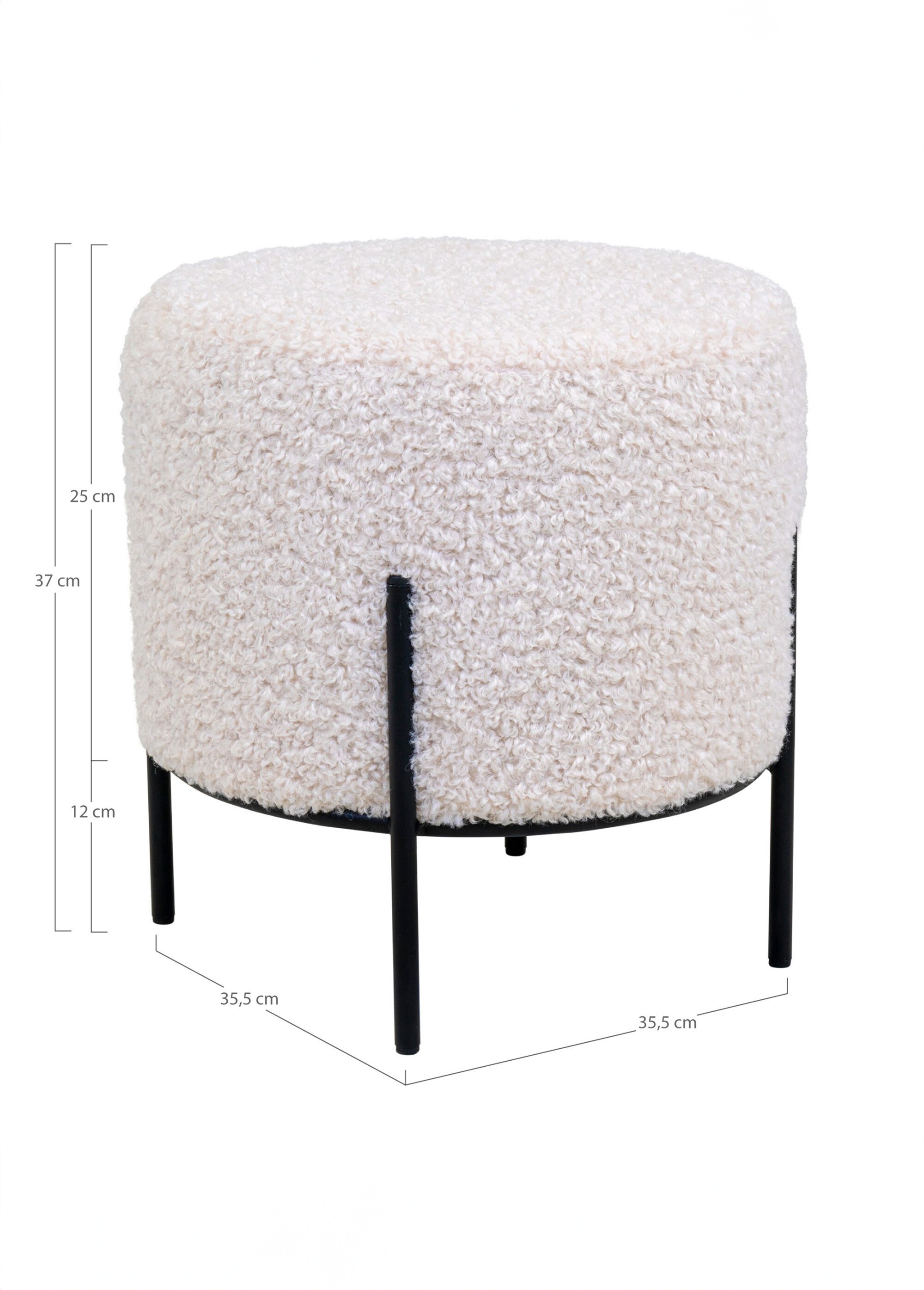 Pouf rond tissu bouclette, pieds métal BLANC HN-1501170 DE2