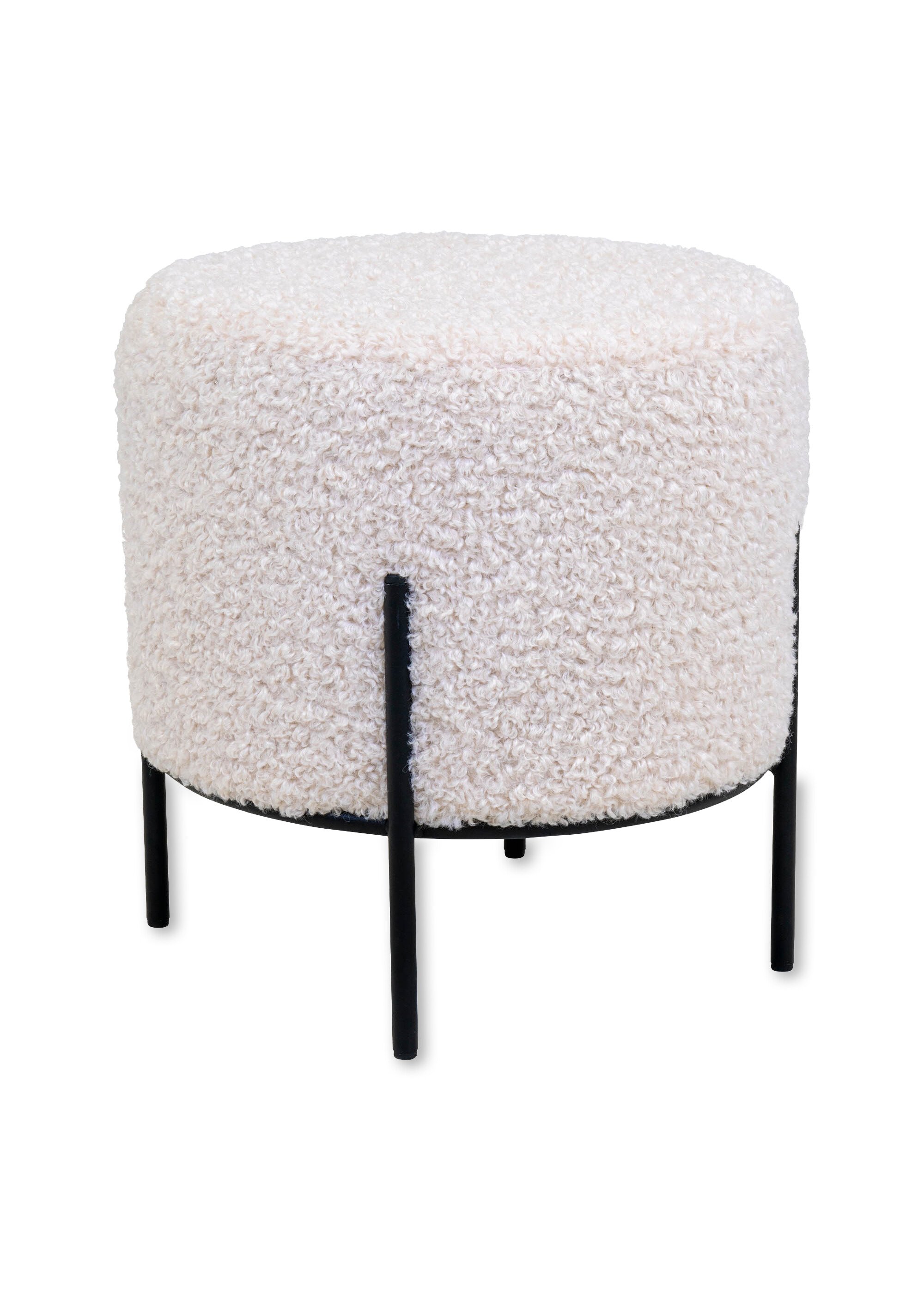 Pouf rond tissu bouclette, pieds métal BLANC HN-1501170 FA1