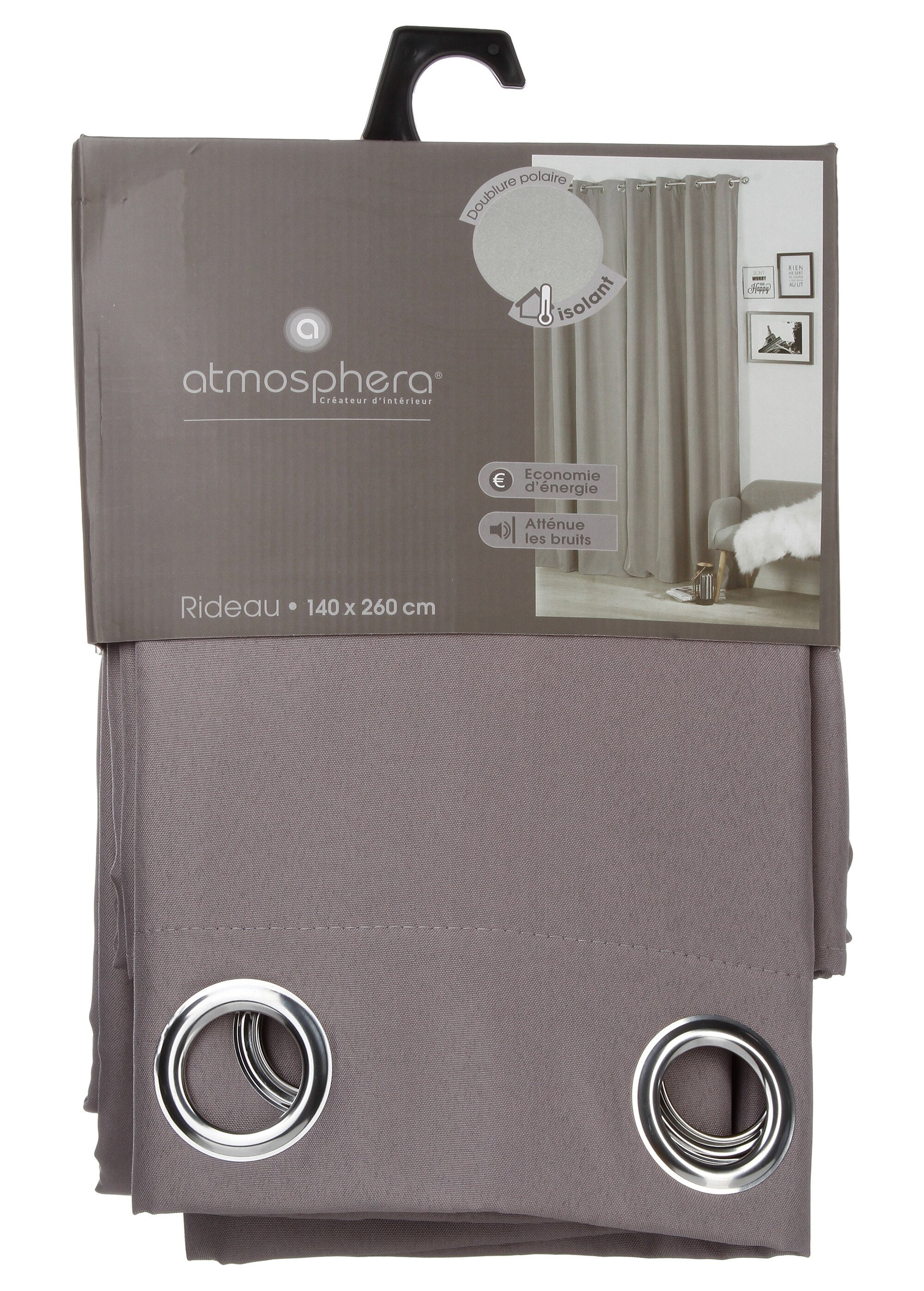 Rideau isolant oeillets métal, 140x260cm Gris JJA-131511 DE2