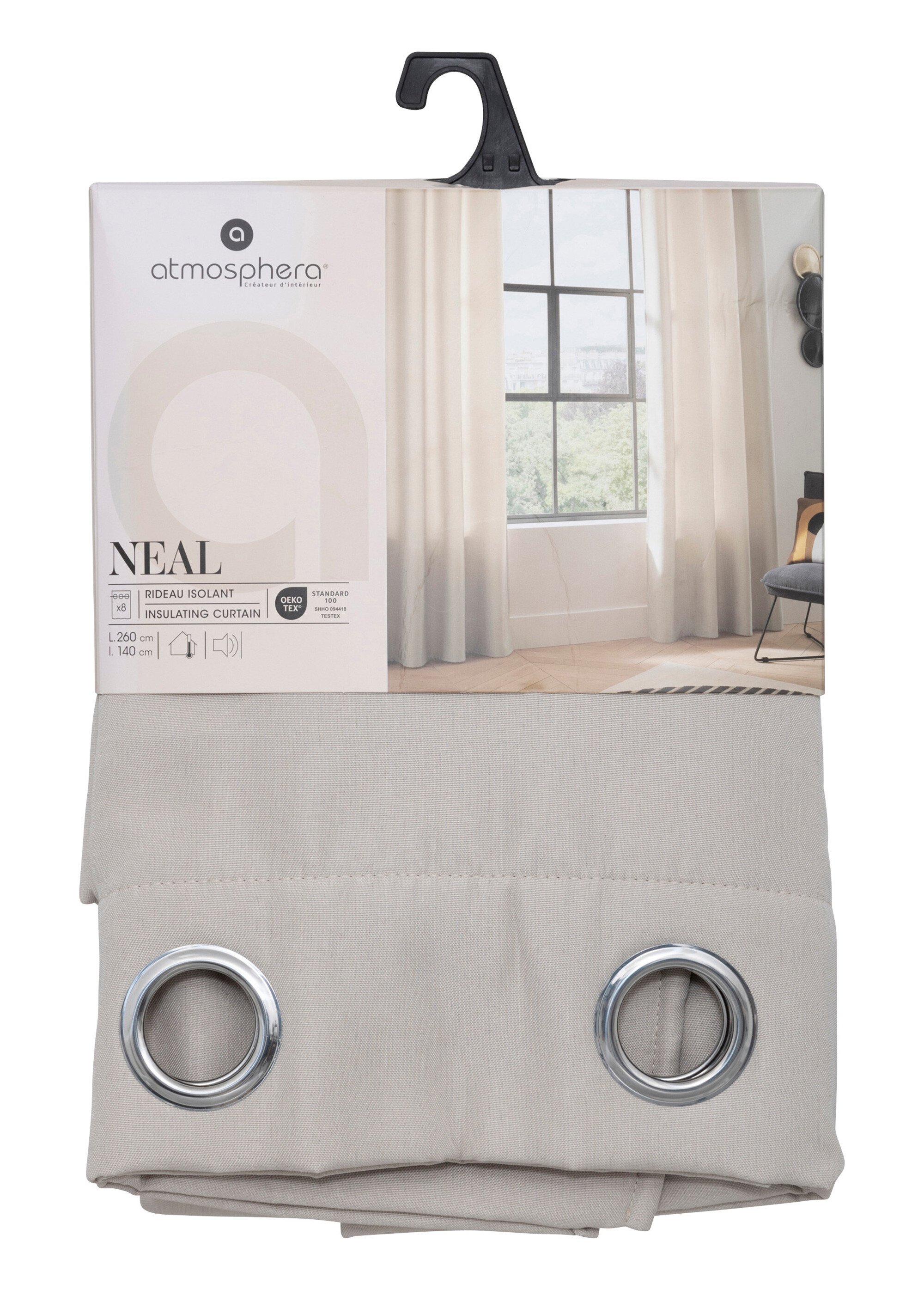 Rideau isolant oeillets métal, 140x260cm Beige JJA-131511 DE2