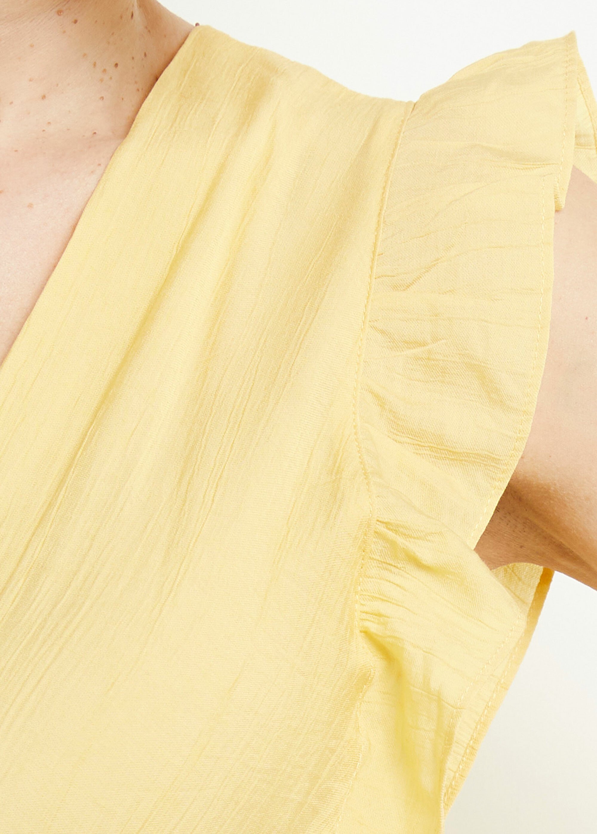 Robe longue encolure V + dos nu et liens Femme Jaune IKB-50308 DE2