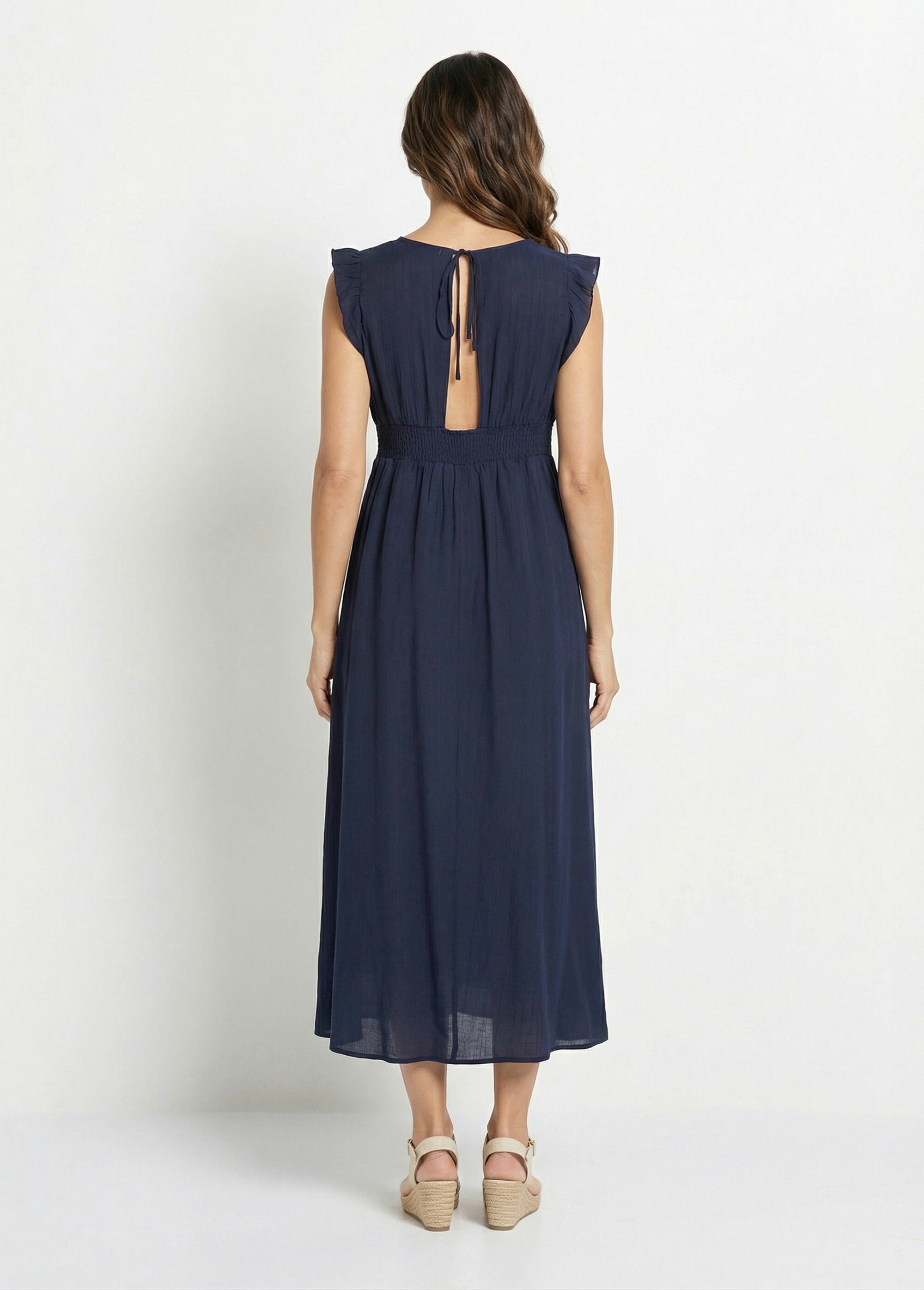 Robe longue encolure V + dos nu et liens