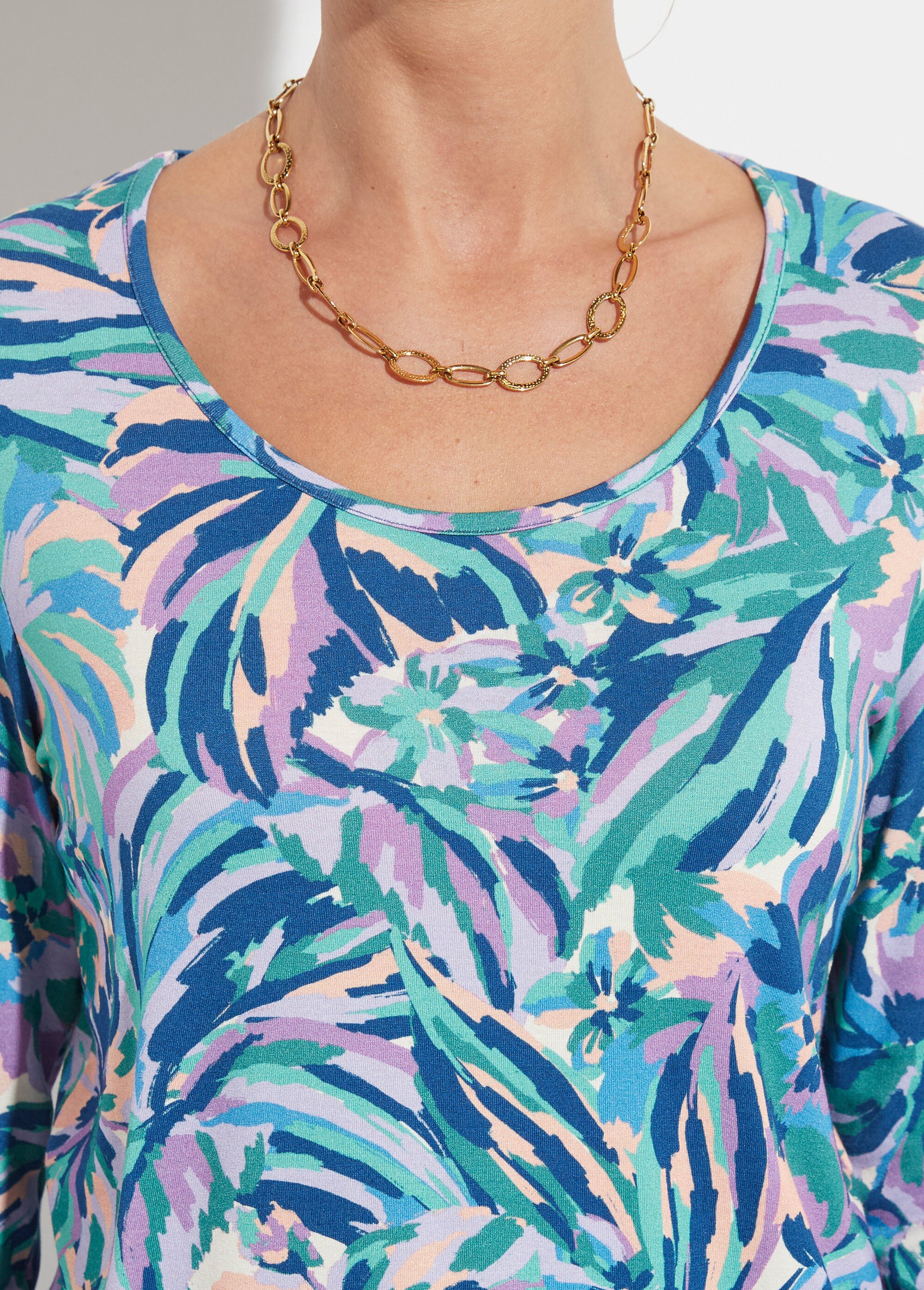 T-shirt col rond manches 3/4 imprimé