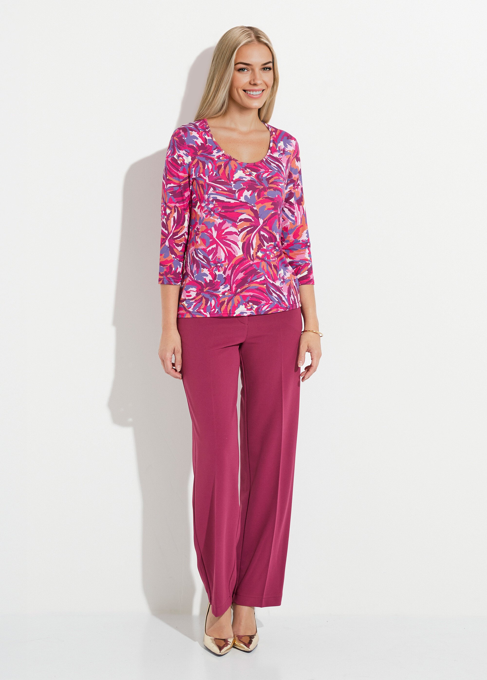 T-shirt col rond manches 3/4 imprimé Femme Rose CALICOT SF1