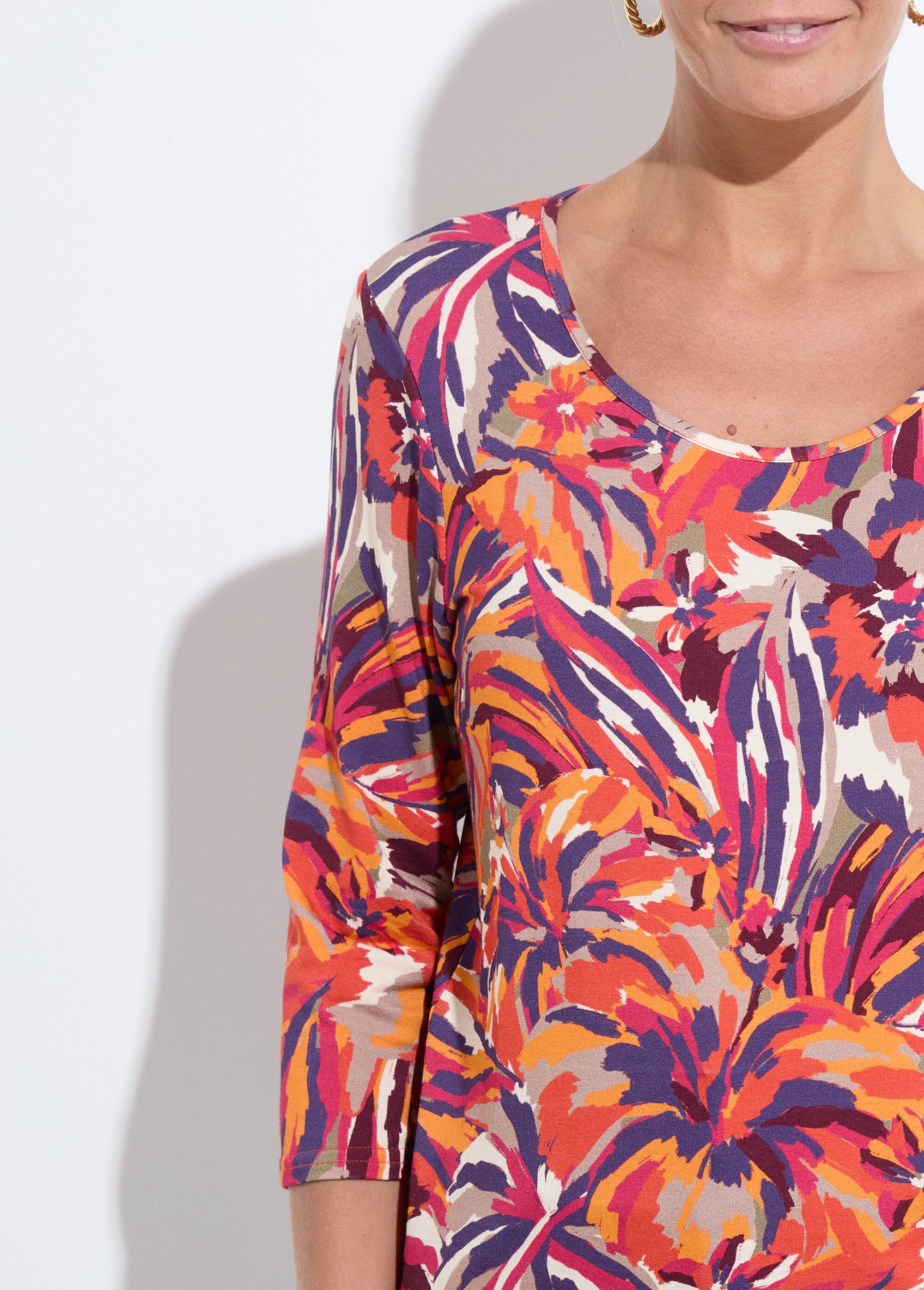 T-shirt col rond manches 3/4 imprimé